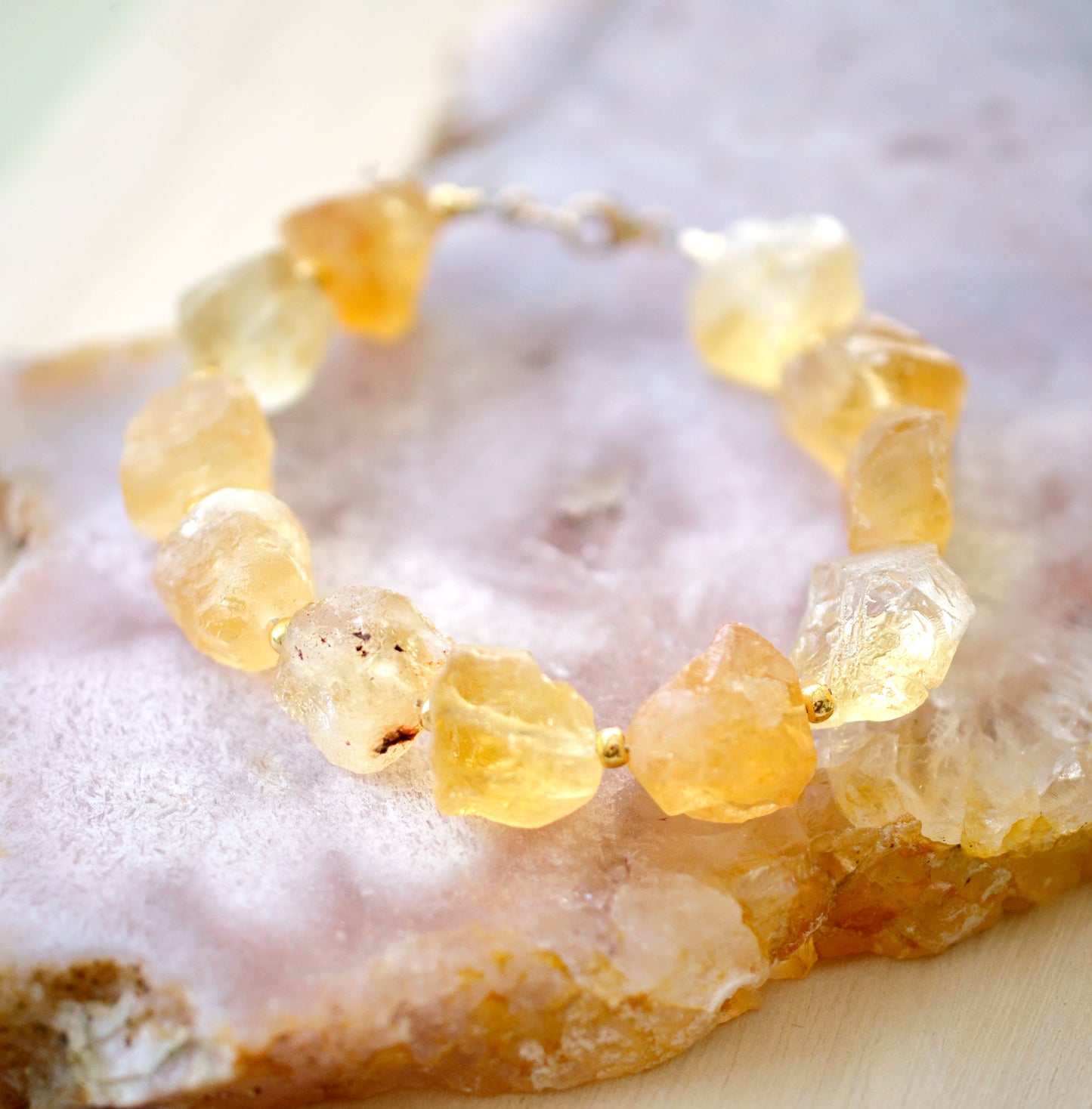 Raw Yellow Citrine Beaded Bracelet, Chunky Quartz, Jewelry for Women