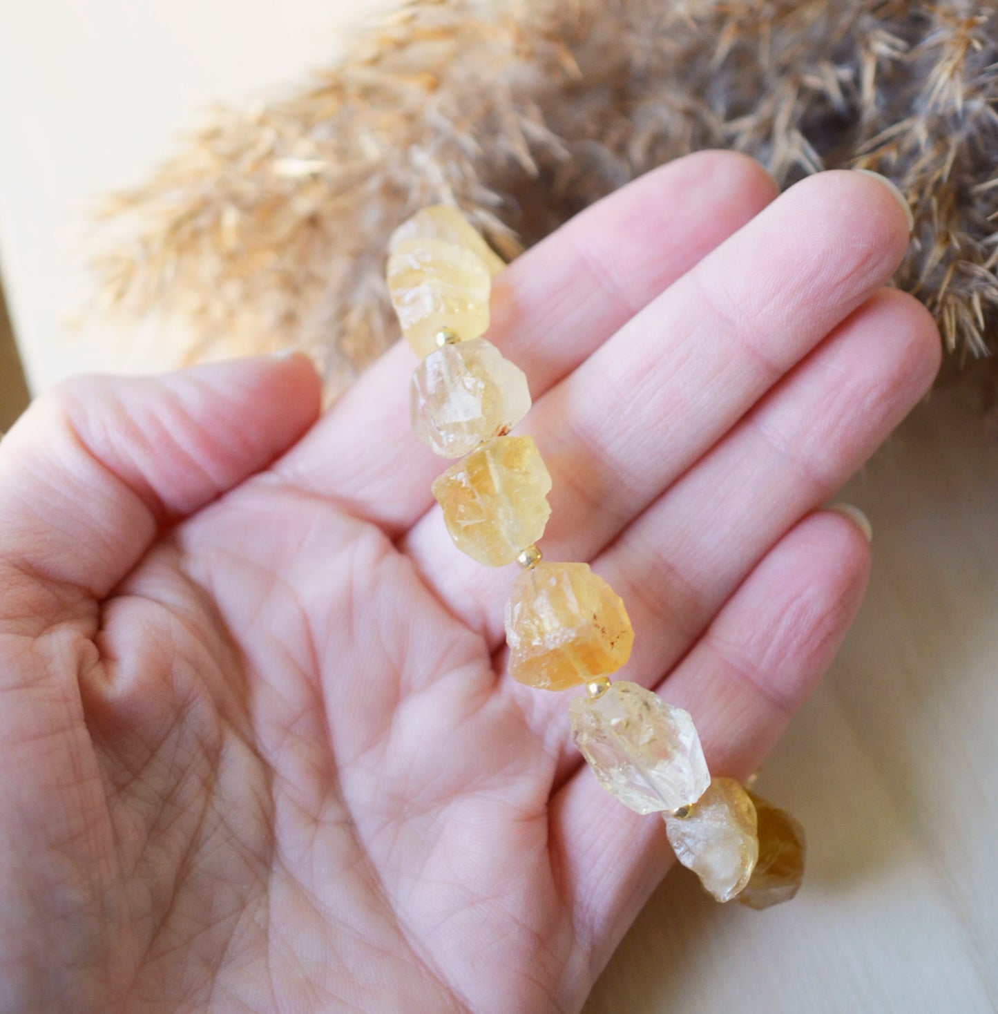 Raw Yellow Citrine Beaded Bracelet, Chunky Quartz, Jewelry for Women