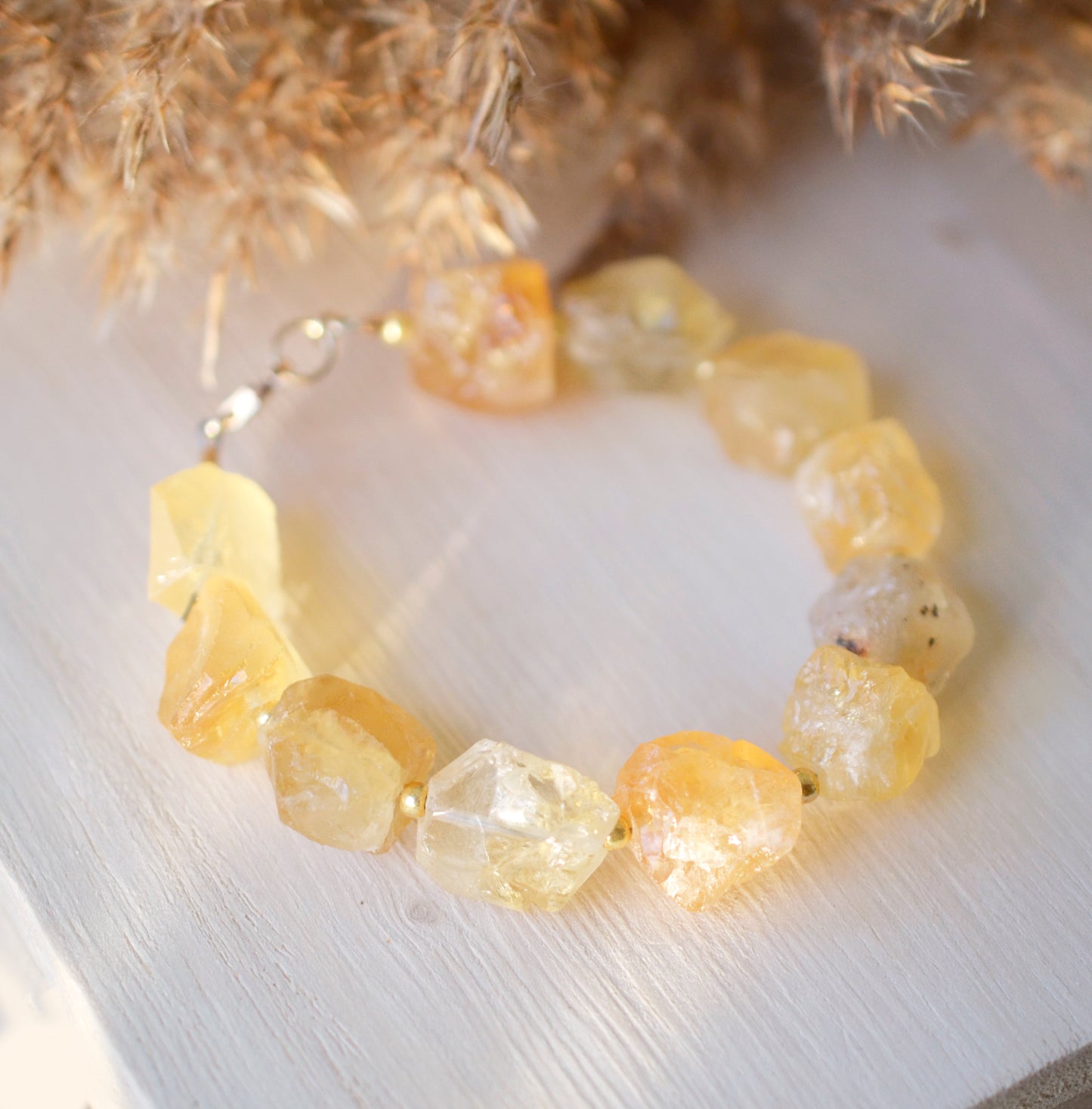 Raw Yellow Citrine Beaded Bracelet, Chunky Quartz, Jewelry for Women