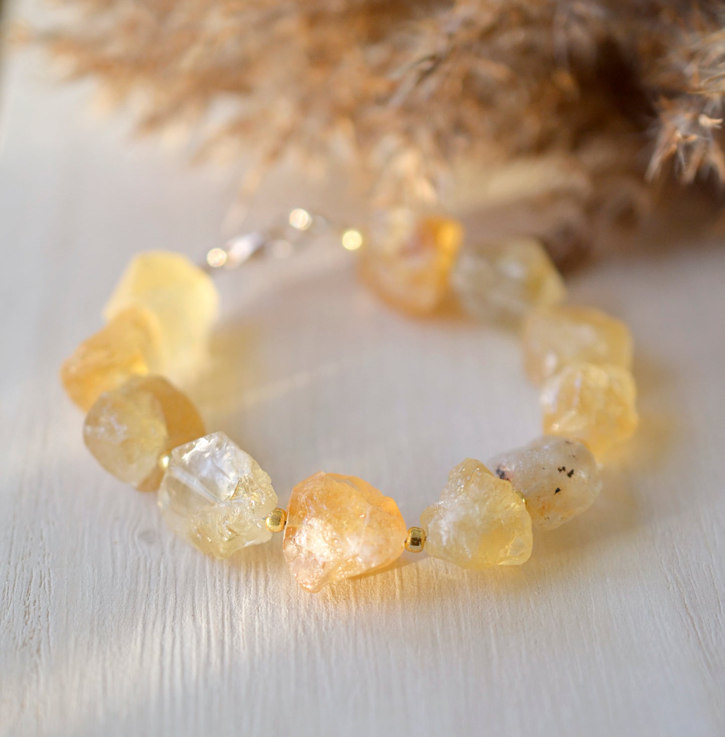 Raw Yellow Citrine Beaded Bracelet, Chunky Quartz, Jewelry for Women