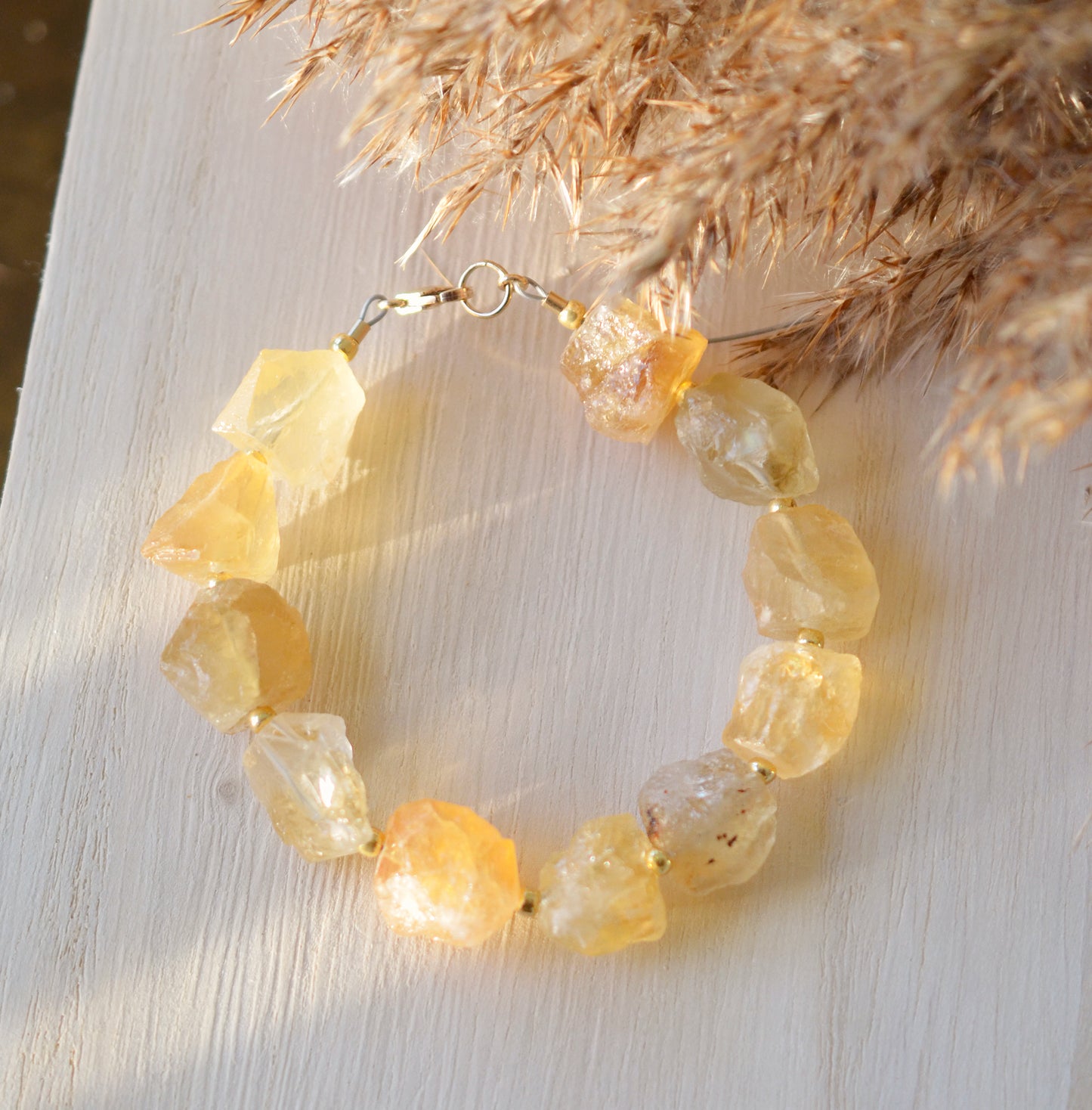 Raw Yellow Citrine Beaded Bracelet, Chunky Quartz, Jewelry for Women