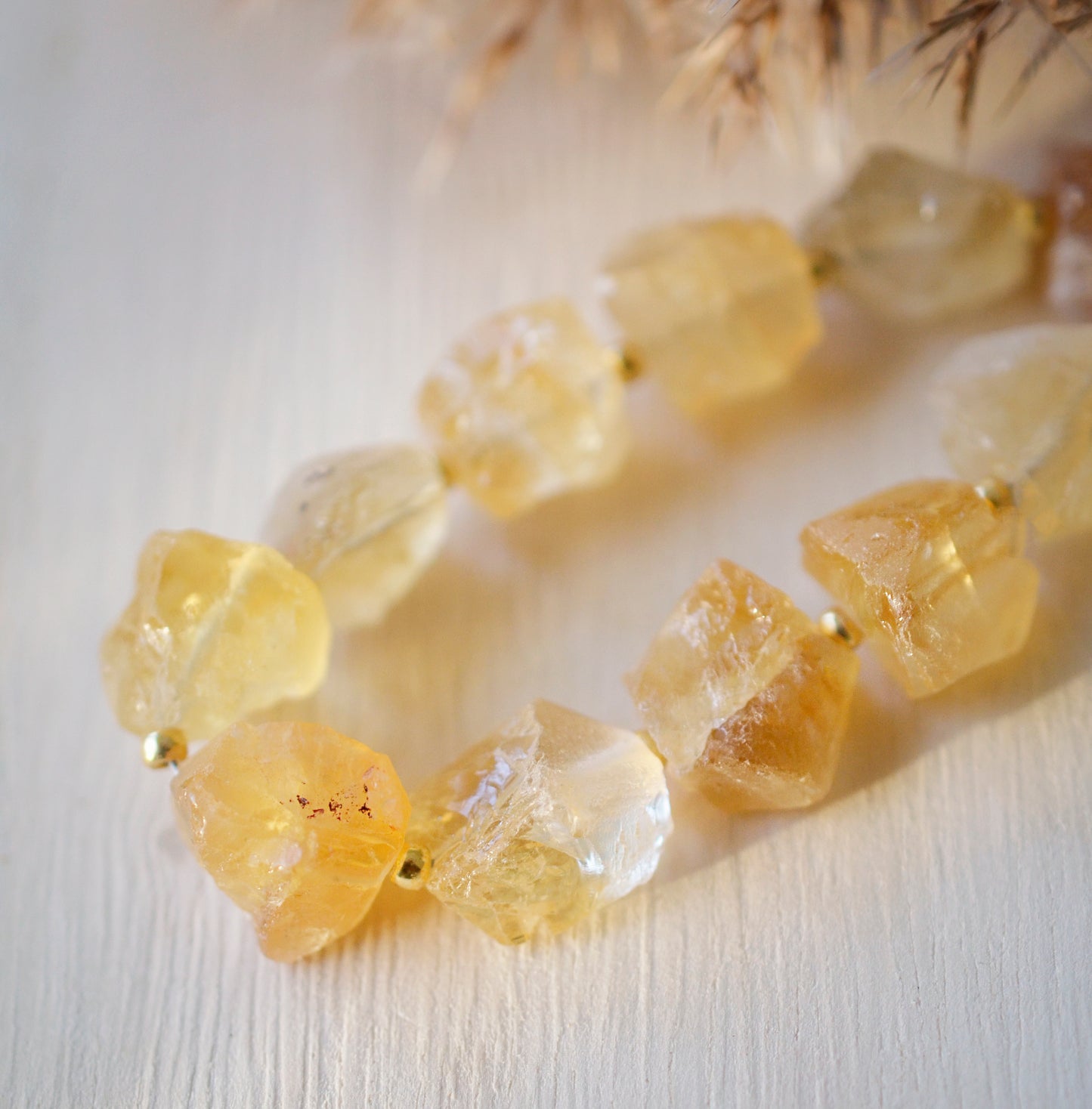 Raw Yellow Citrine Beaded Bracelet, Chunky Quartz, Jewelry for Women