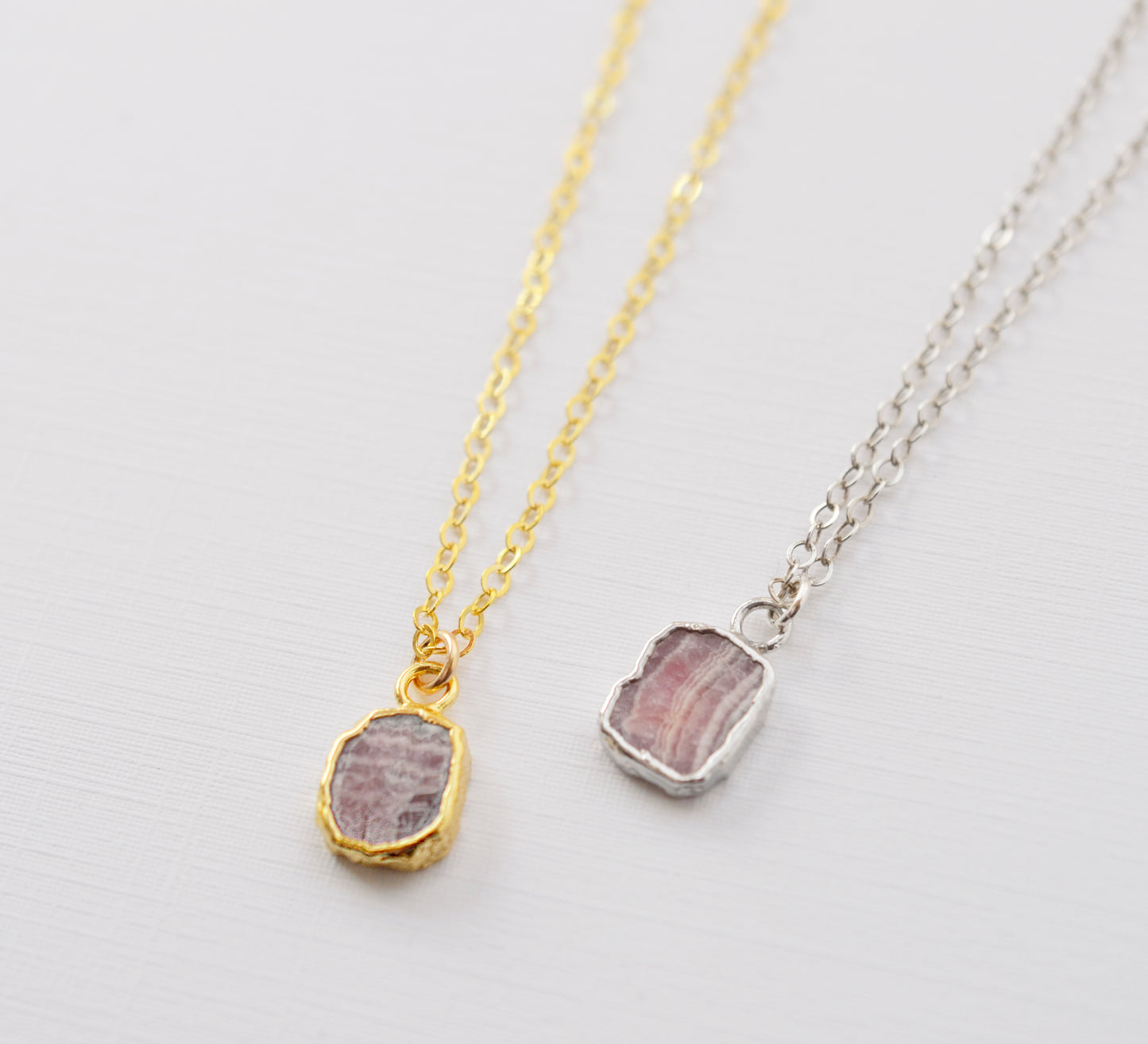 Rhodochrosite Slice Necklace, Gold or Sterling Silver