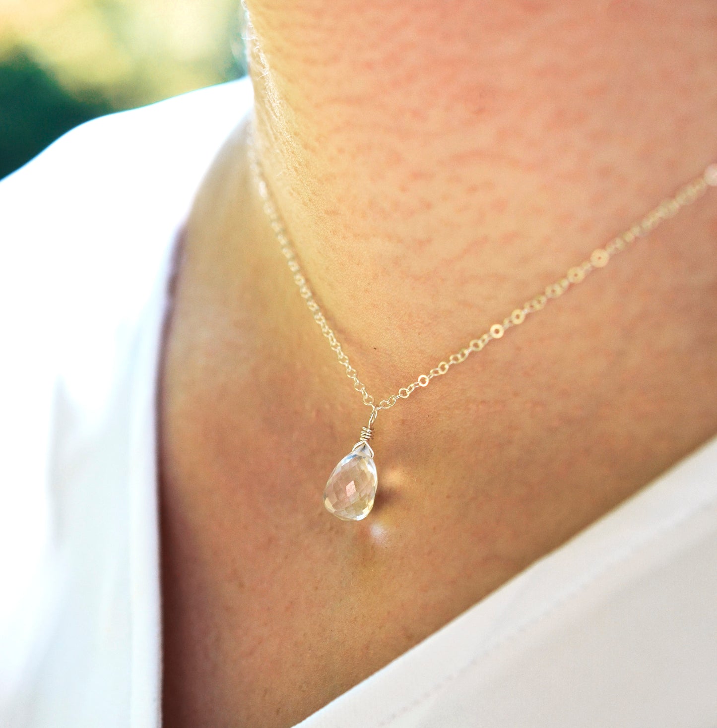 Clear Crystal Quartz Teardrop Pendant