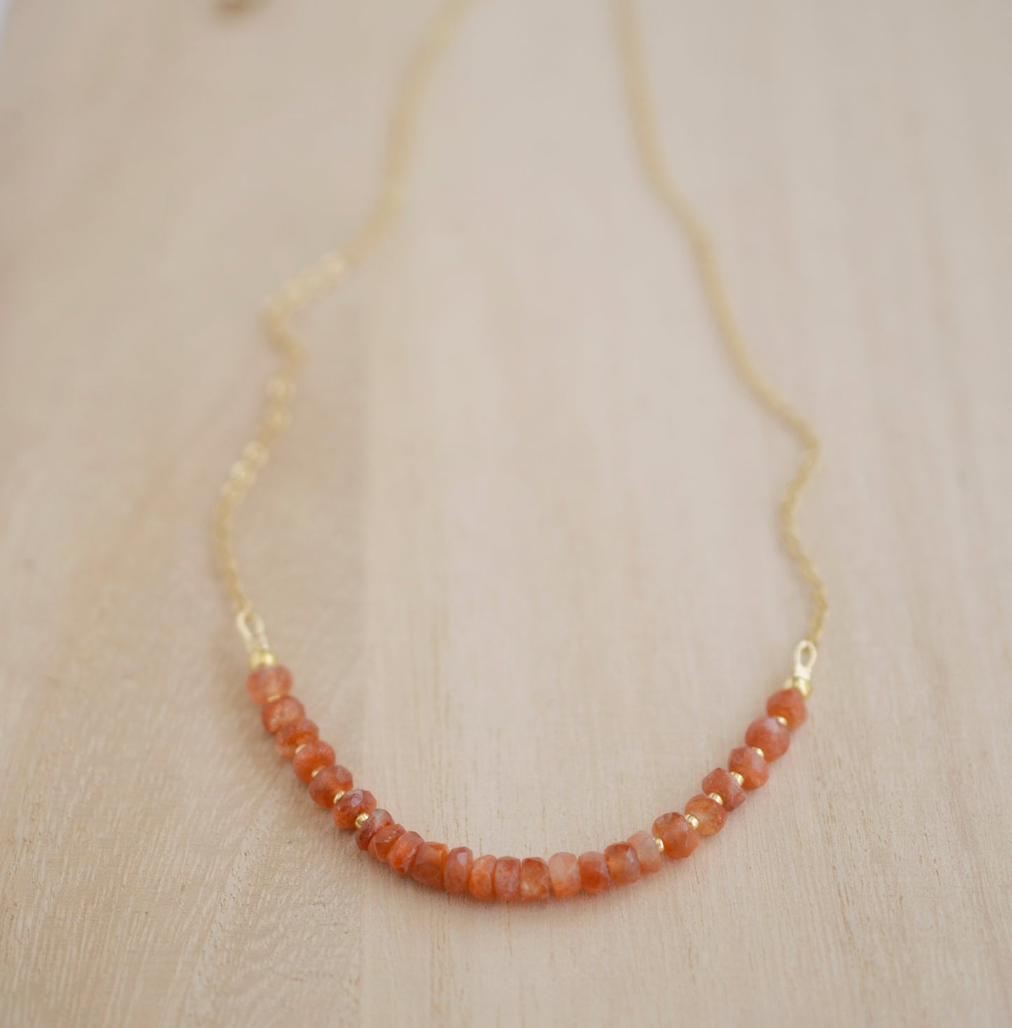 Beaded Sunstone Bar Necklace, Gold Filled, Sterling Silver