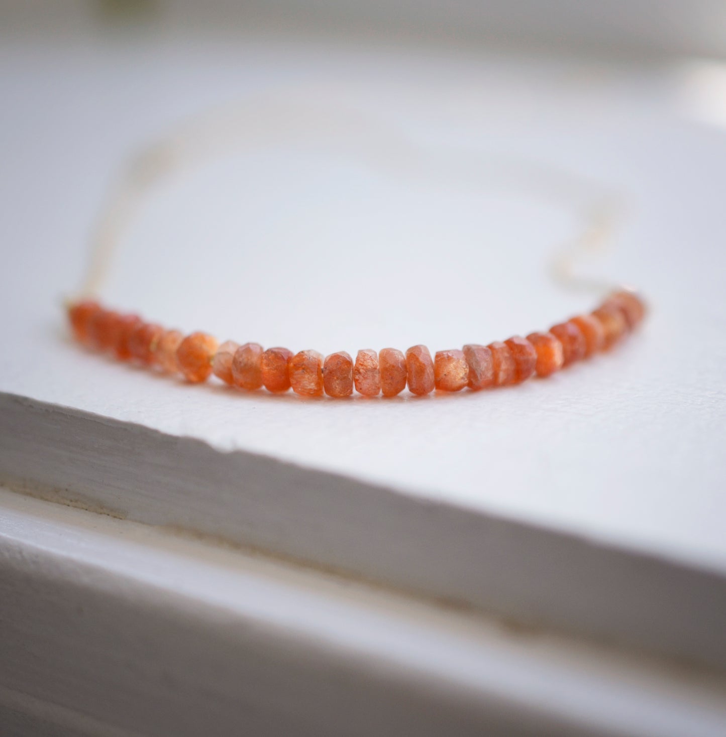 Beaded Sunstone Bar Necklace, Gold Filled, Sterling Silver