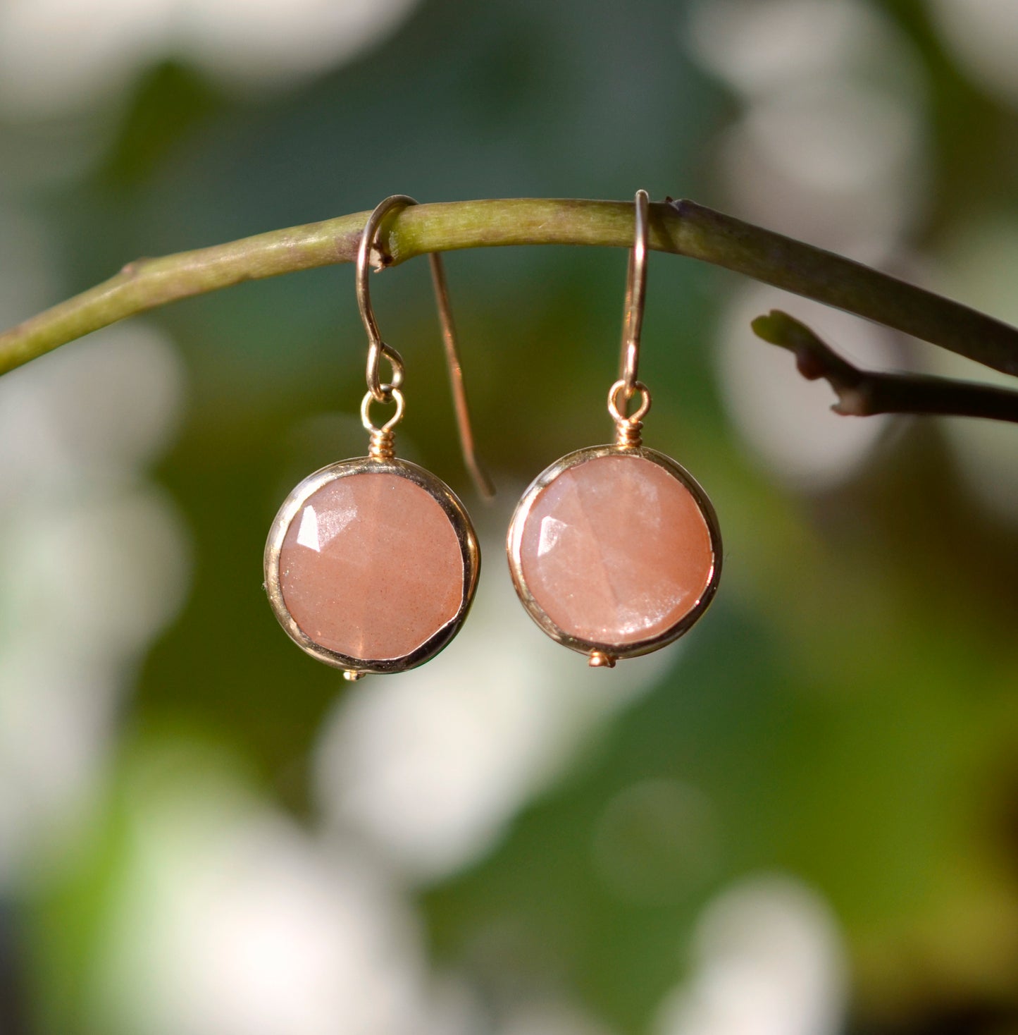 Natural Peach Sunstone Earrings, 14k Gold Filled or Sterling Silver