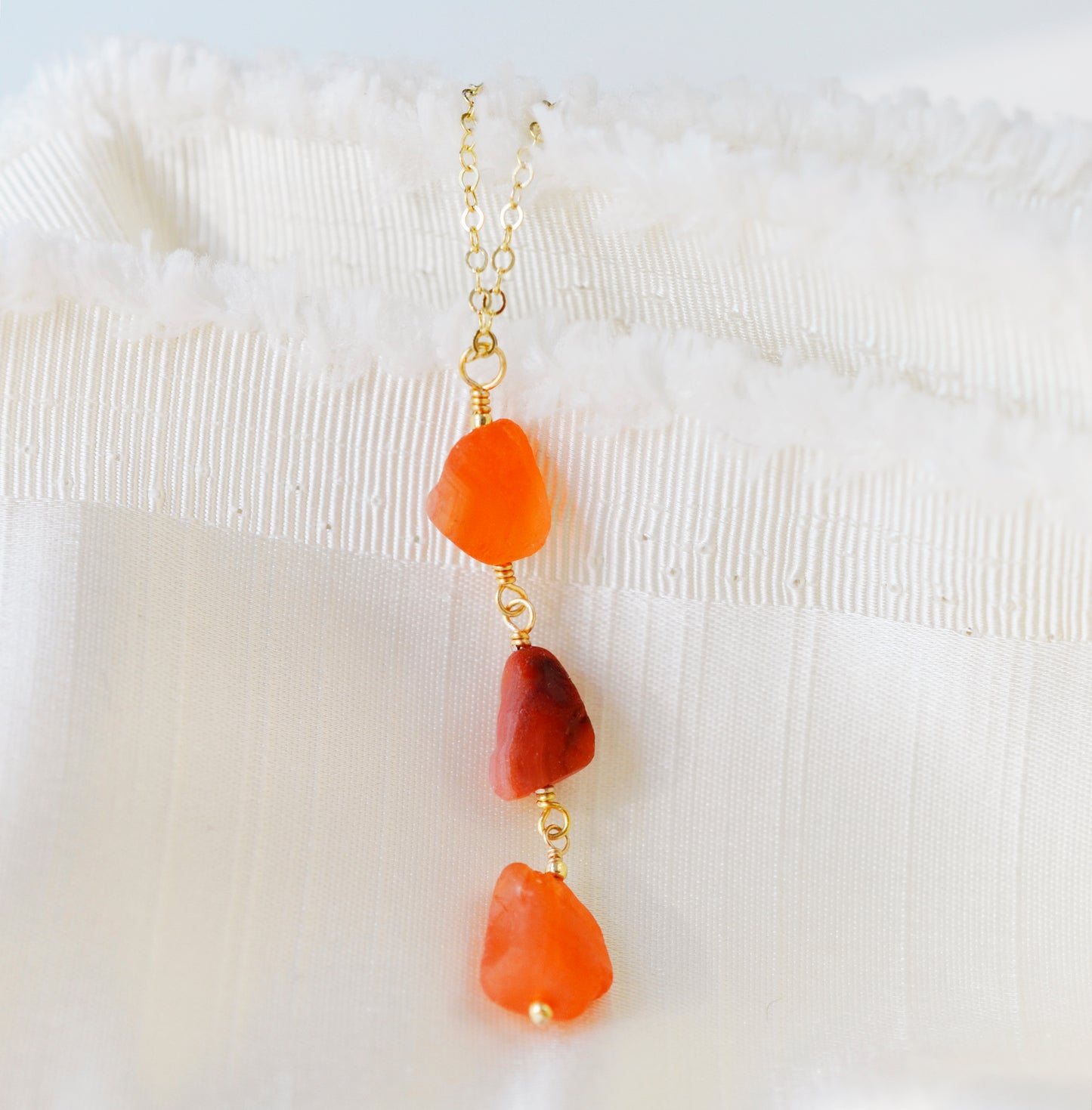 Carnelian necklace, raw carnelian, orange jewelry, crystal pendant, gemstone, three, orange wedding, bridesmaid, sterling silver, gold