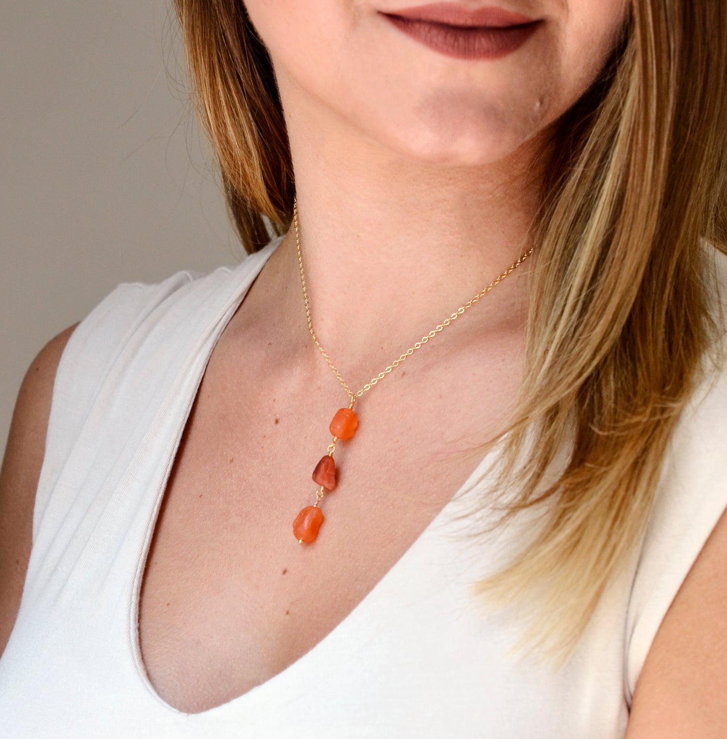 Carnelian necklace, raw carnelian, orange jewelry, crystal pendant, gemstone, three, orange wedding, bridesmaid, sterling silver, gold