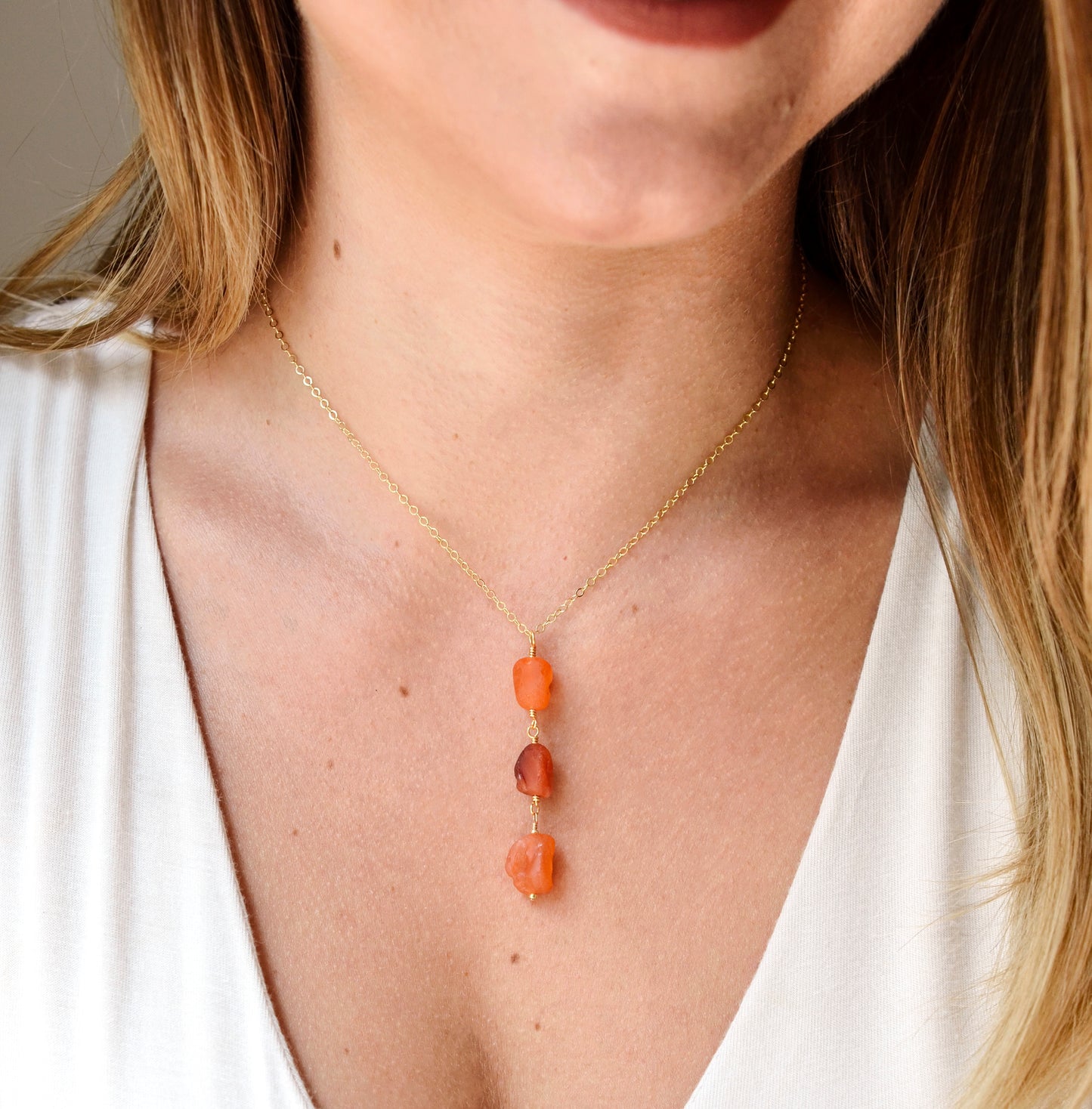 Carnelian necklace, raw carnelian, orange jewelry, crystal pendant, gemstone, three, orange wedding, bridesmaid, sterling silver, gold