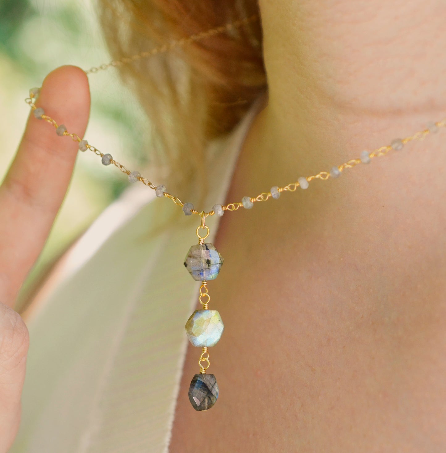Triple Hexagonal Labradorite Necklace