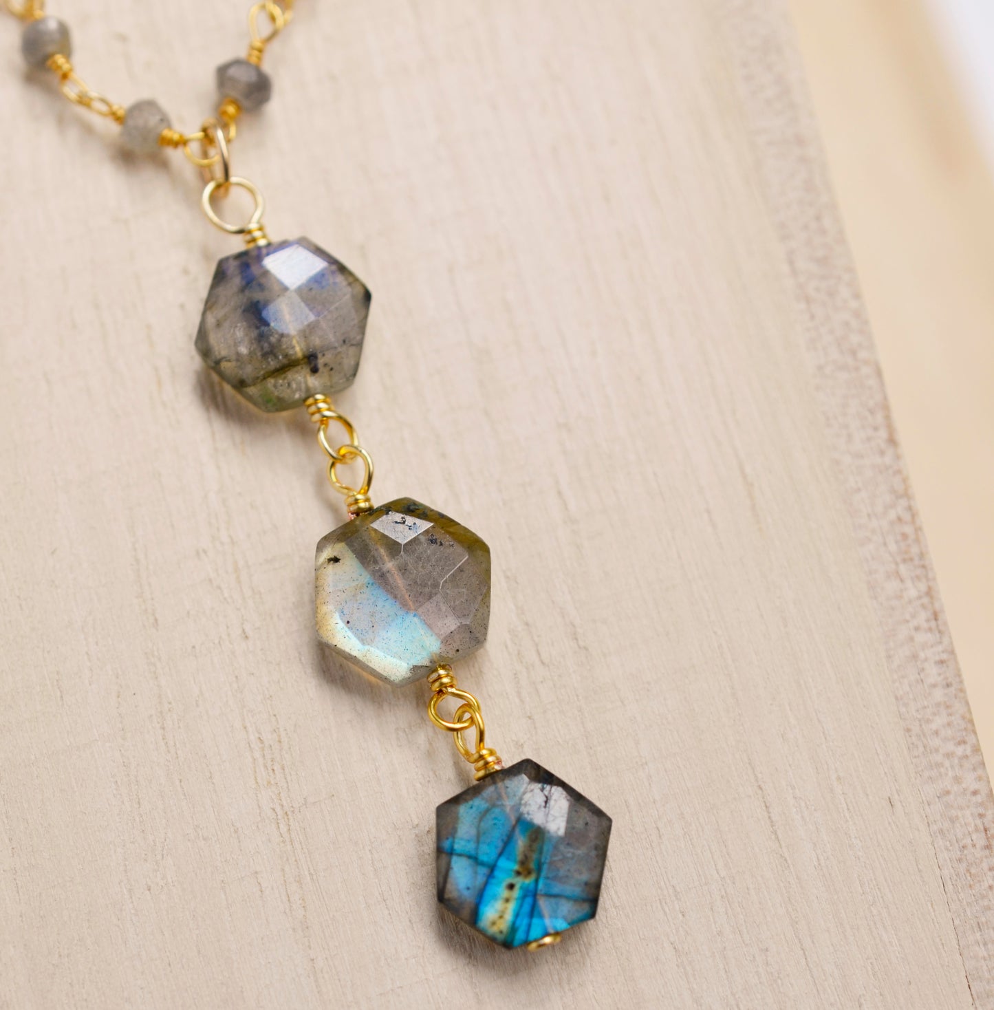 Triple Hexagonal Labradorite Necklace