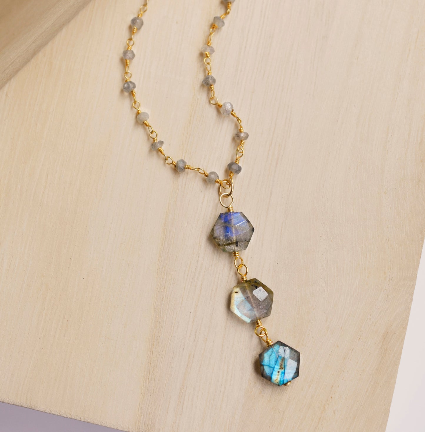 Triple Hexagonal Labradorite Necklace