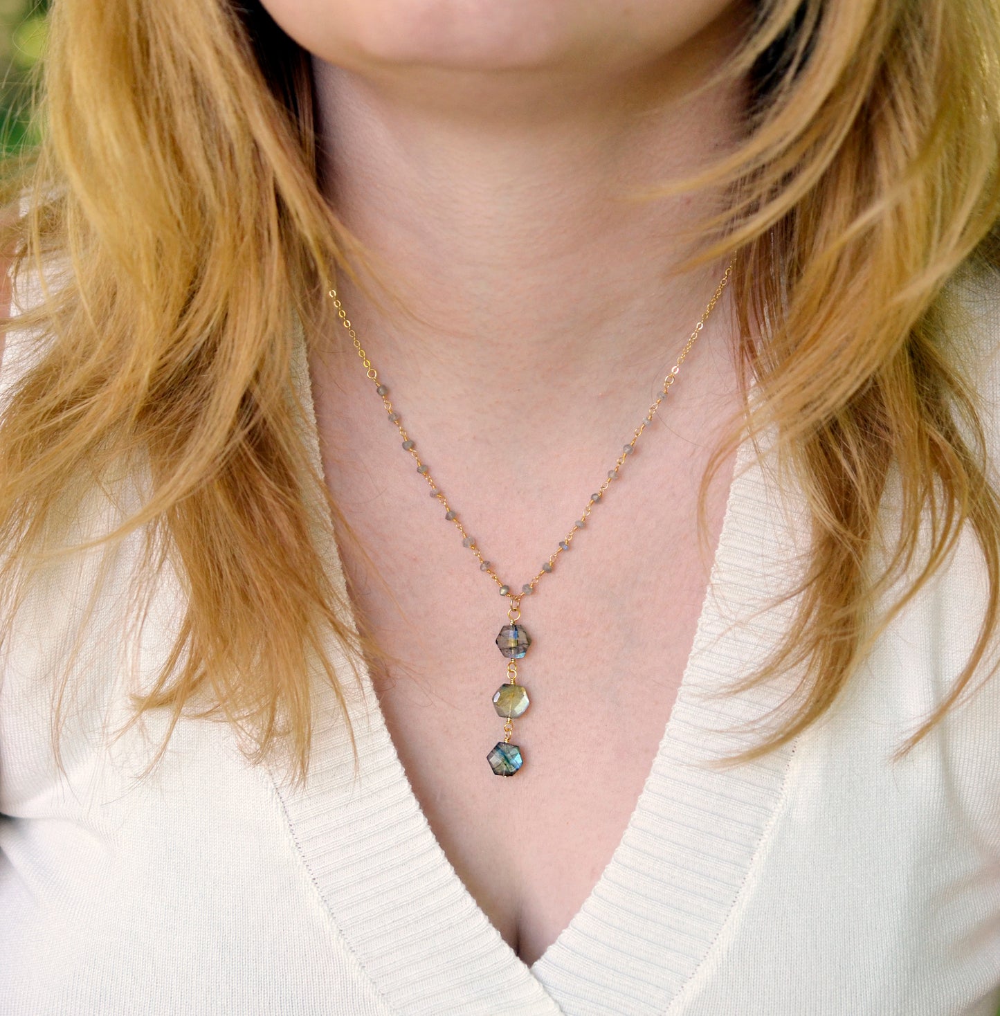 Triple Hexagonal Labradorite Necklace