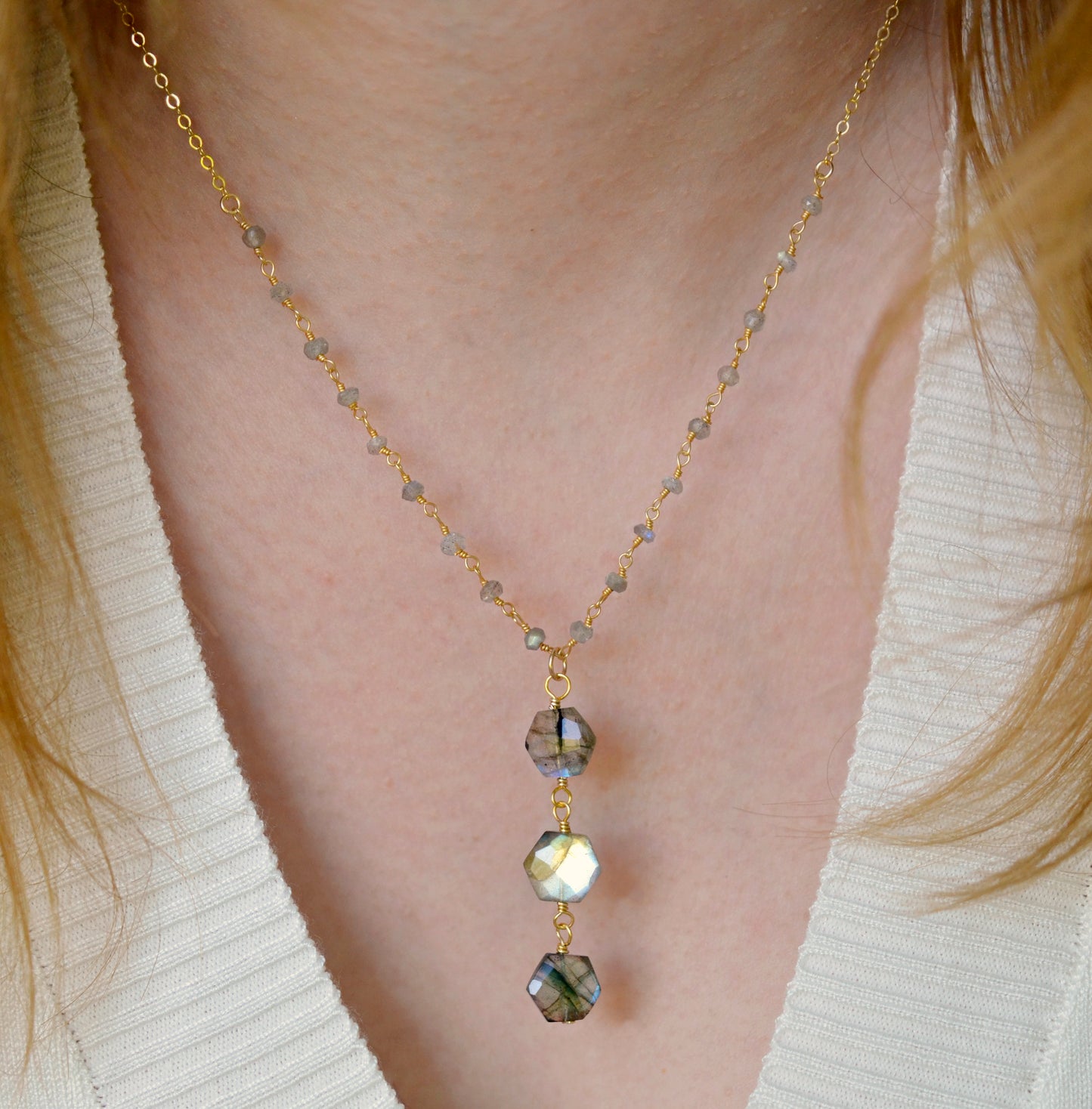 Triple Hexagonal Labradorite Necklace