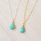 Sterling silver and 14k gold filled options shown with the blue turquoise teardrop pendant.