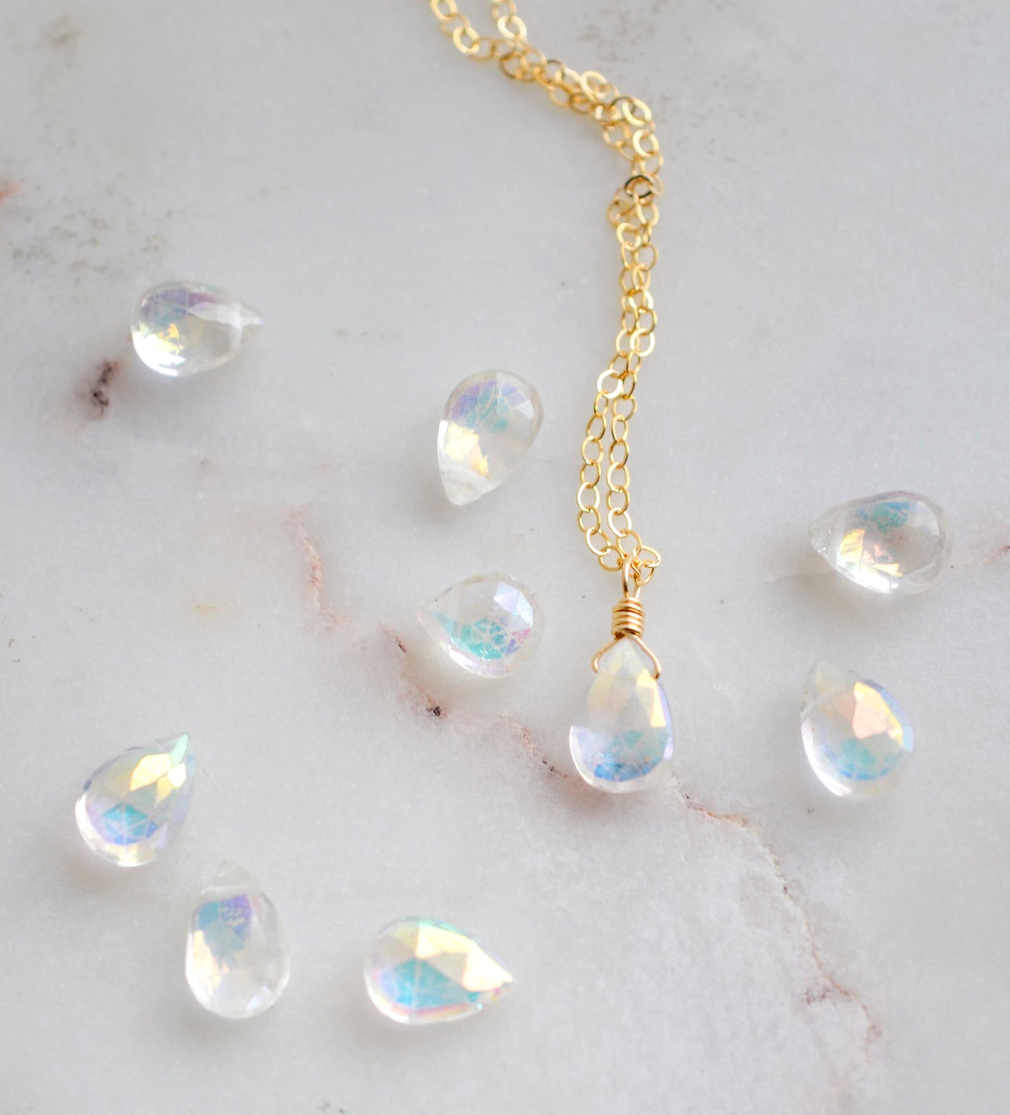 Mystic Rainbow Droplet Quartz Necklace