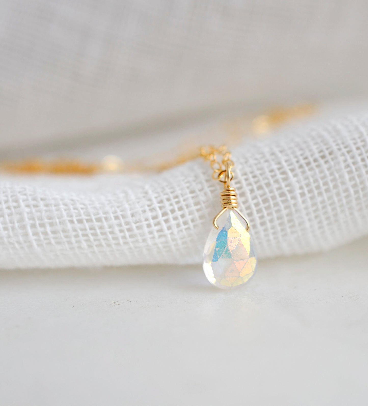 Mystic Rainbow Droplet Quartz Necklace