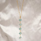 Genuine aqua blue Apatite gemstones set onto a beaded gold chain.