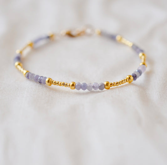 Handmade beaded gemstone crystal bracelet in gold filled or sterling silver. These bracelets feature a gemstone of your choice on a bracelet that can be stacked with others or worn alone. 