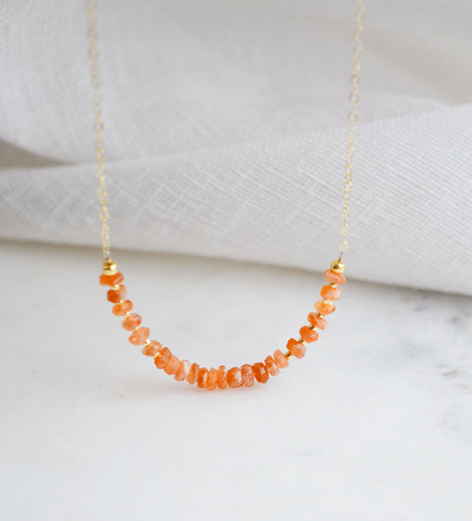 Beaded Sunstone Bar Necklace