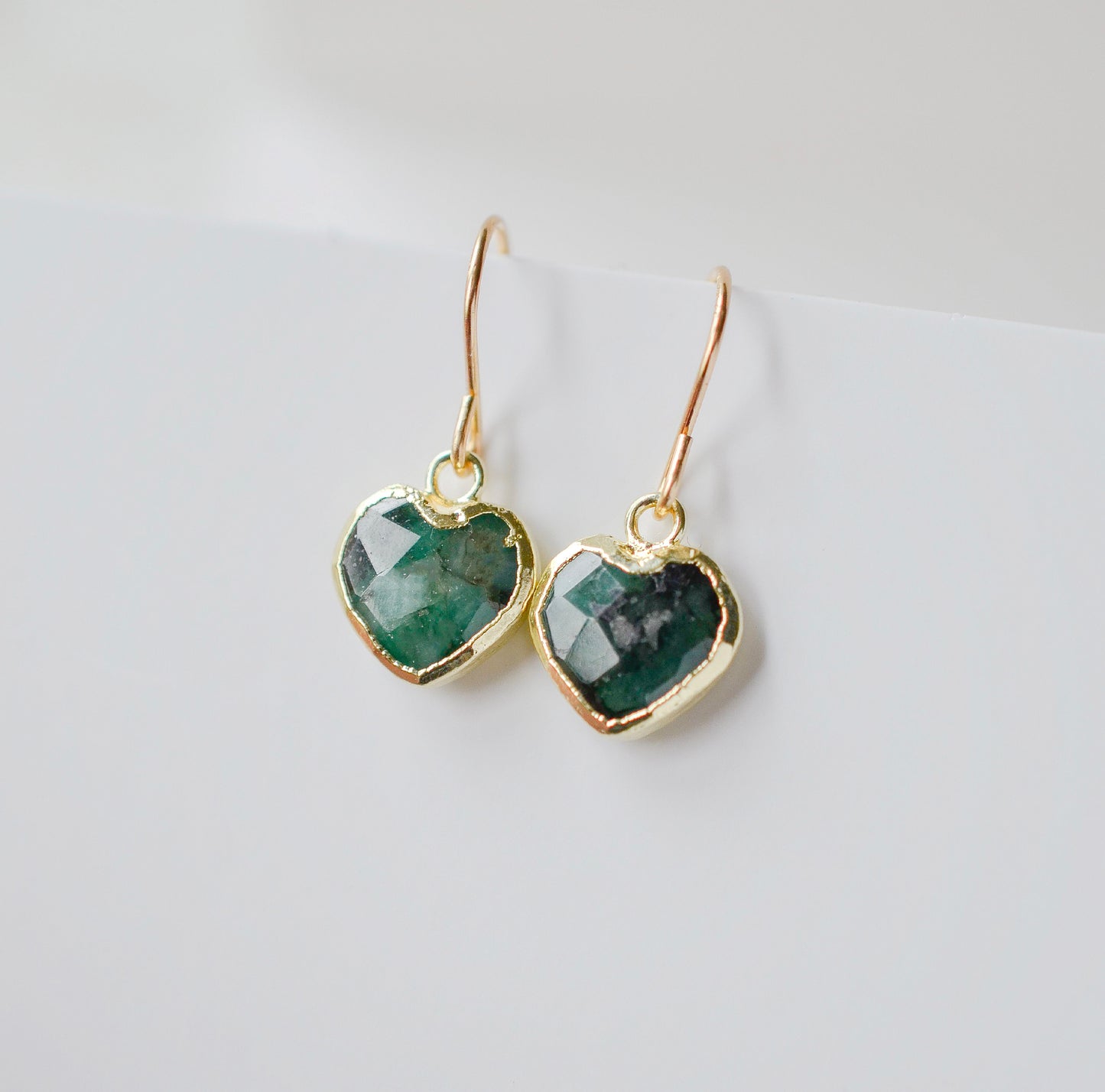 Raw Emerald Heart Earrings