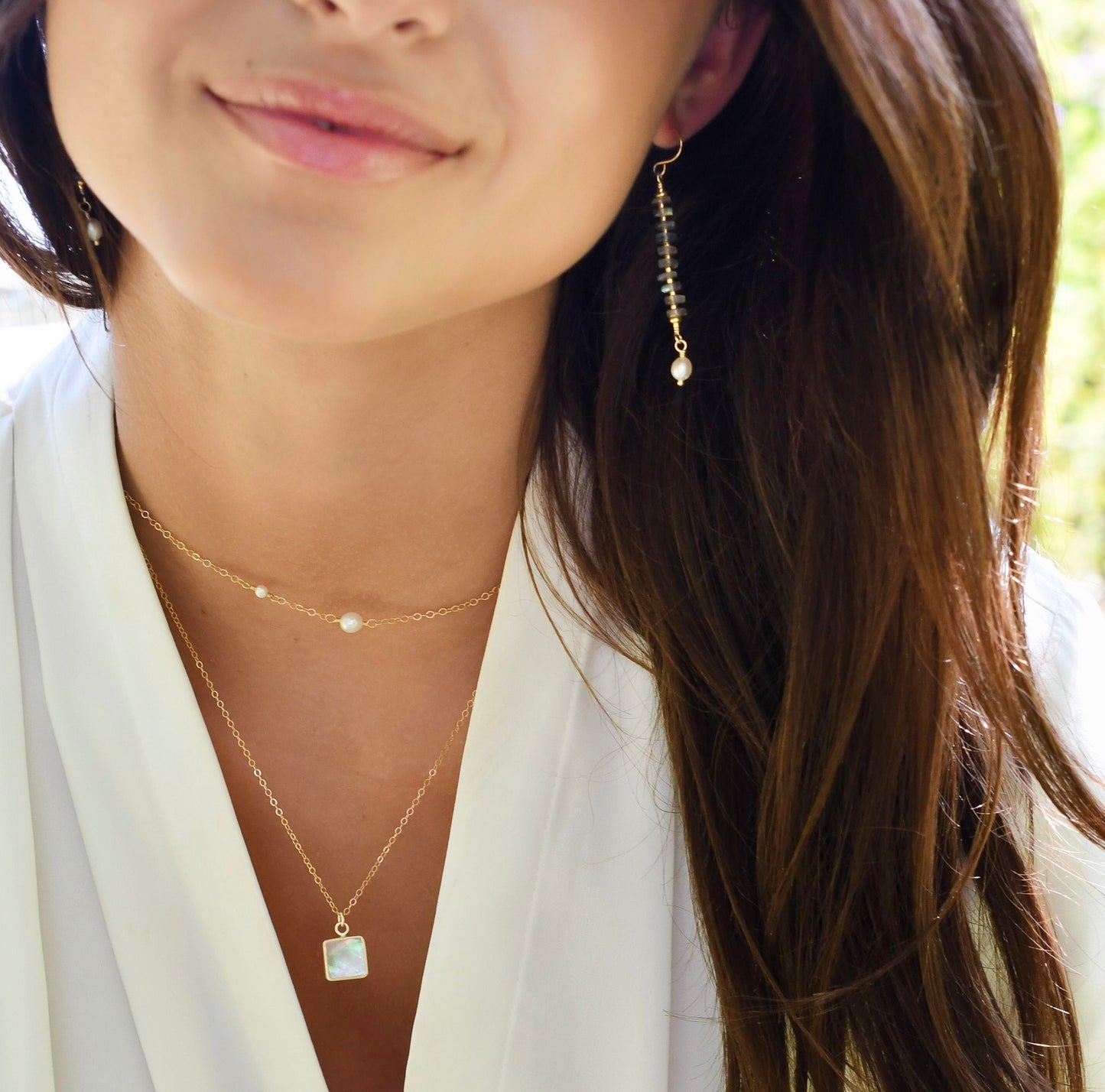 Elara Earrings: Labradorite & Pearl