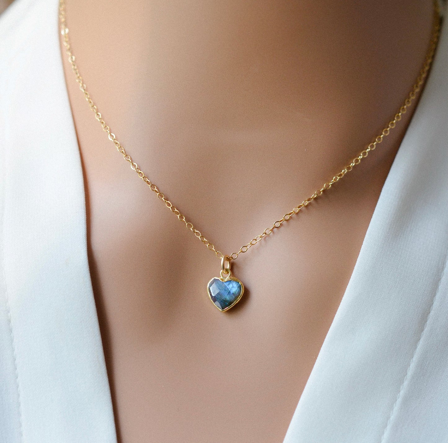 Labradorite Heart Necklace in 14k Gold Filled