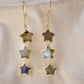 Three labradorite star shaped gemstones hang from each earring. Shown in gold filled. 