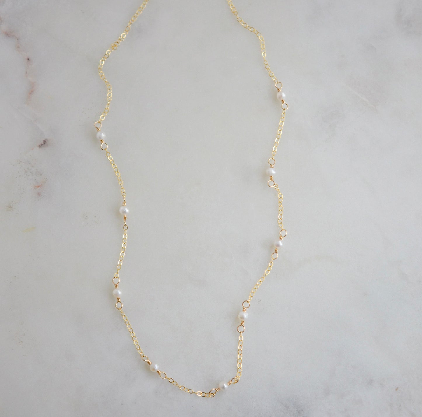 Dainty White Freshwater Pearl Chain Necklace, Gold Filled or Sterling Silver