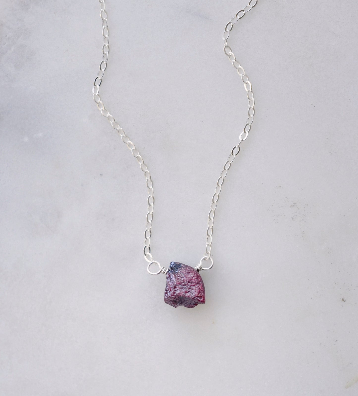 Raw Ruby Drop Necklace