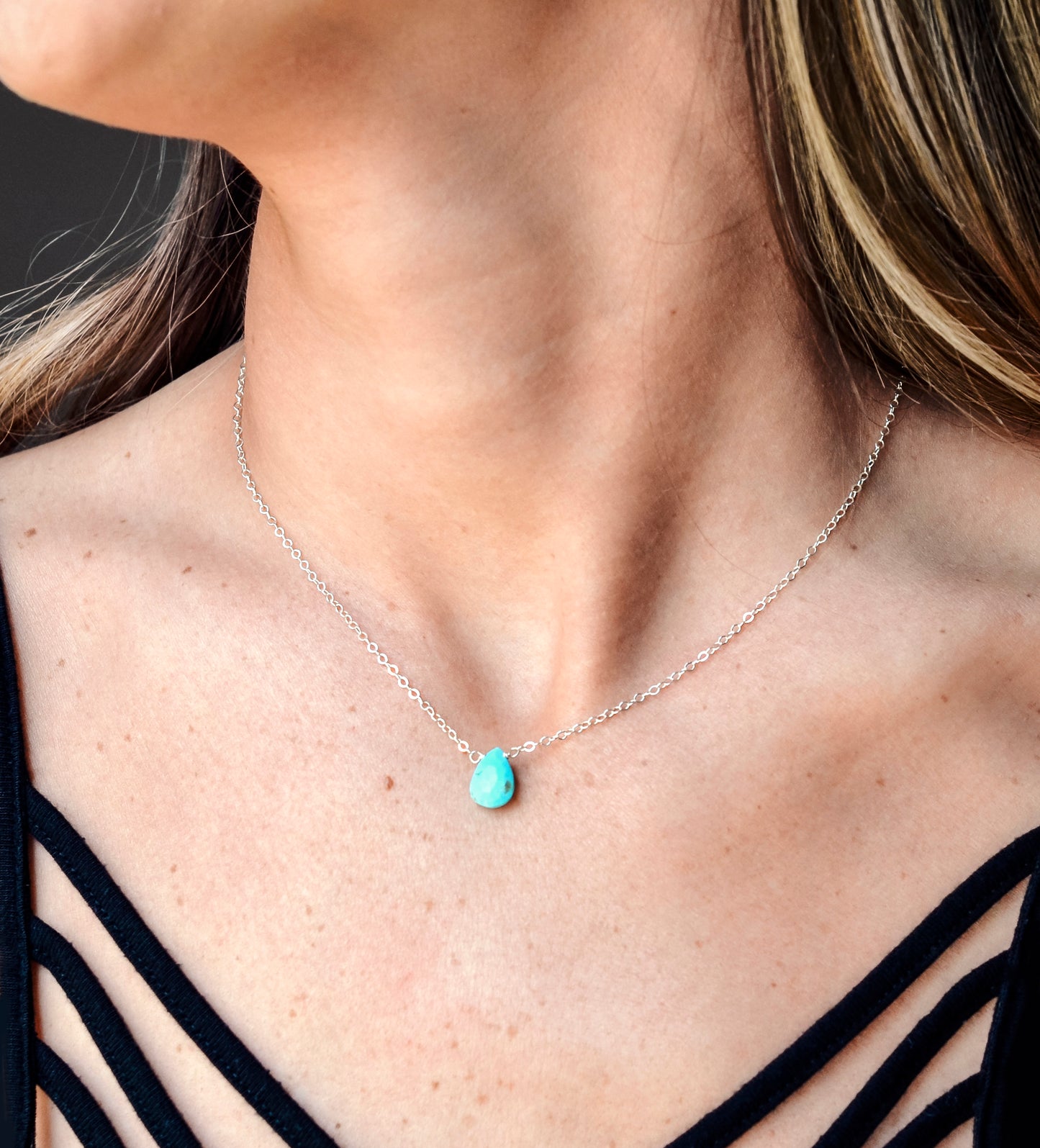 Genuine Arizona Turquoise Teardrop Necklace