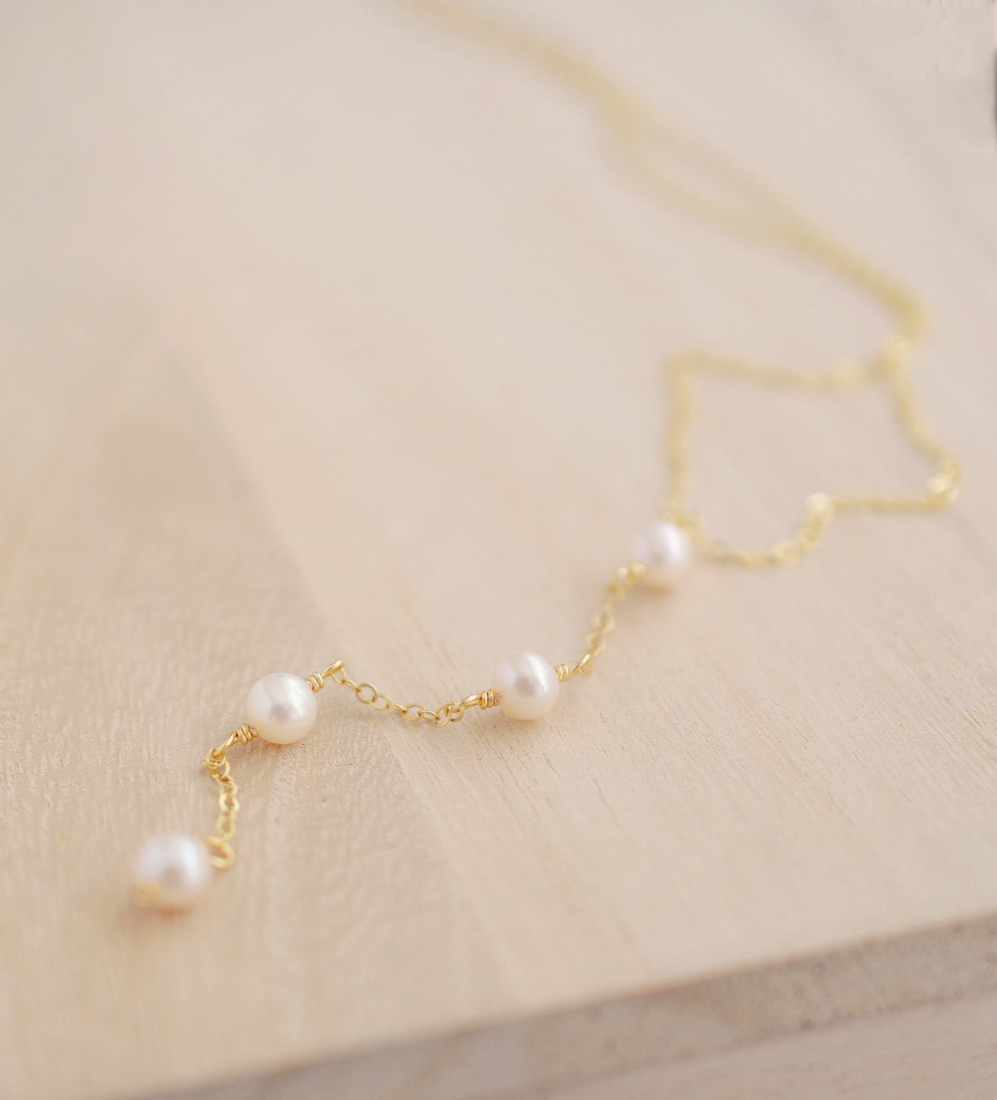 Long White Freshwater Pearl Y Necklace, Gold Filled or Sterling Silver