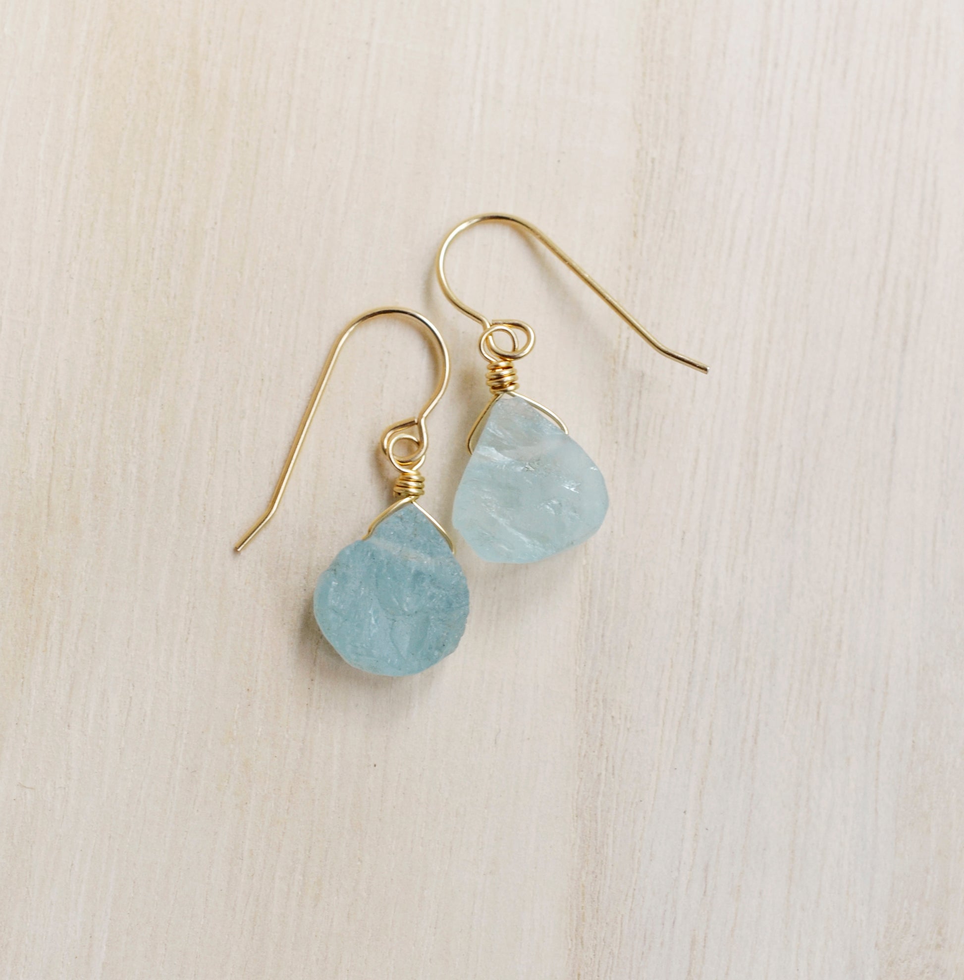 Aquamarine Earrings, Natural Raw Aquamarine Crystal Dangles, Sterling Silver or 14k Gold Filled, March Birthstone Jewelry, Something Blue Wedding