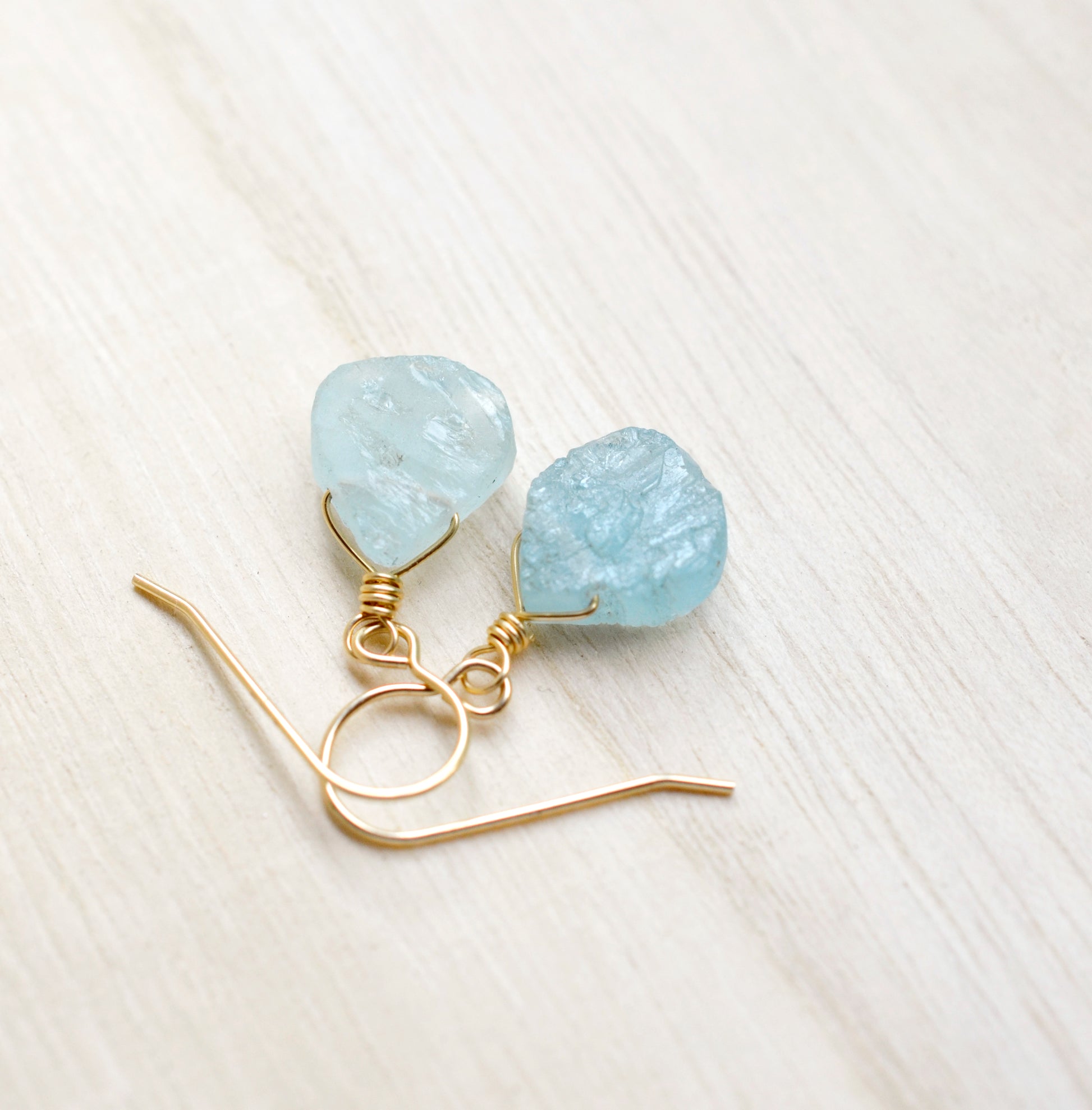 Aquamarine Earrings, Natural Raw Aquamarine Crystal Dangles, Sterling Silver or 14k Gold Filled, March Birthstone Jewelry, Something Blue Wedding