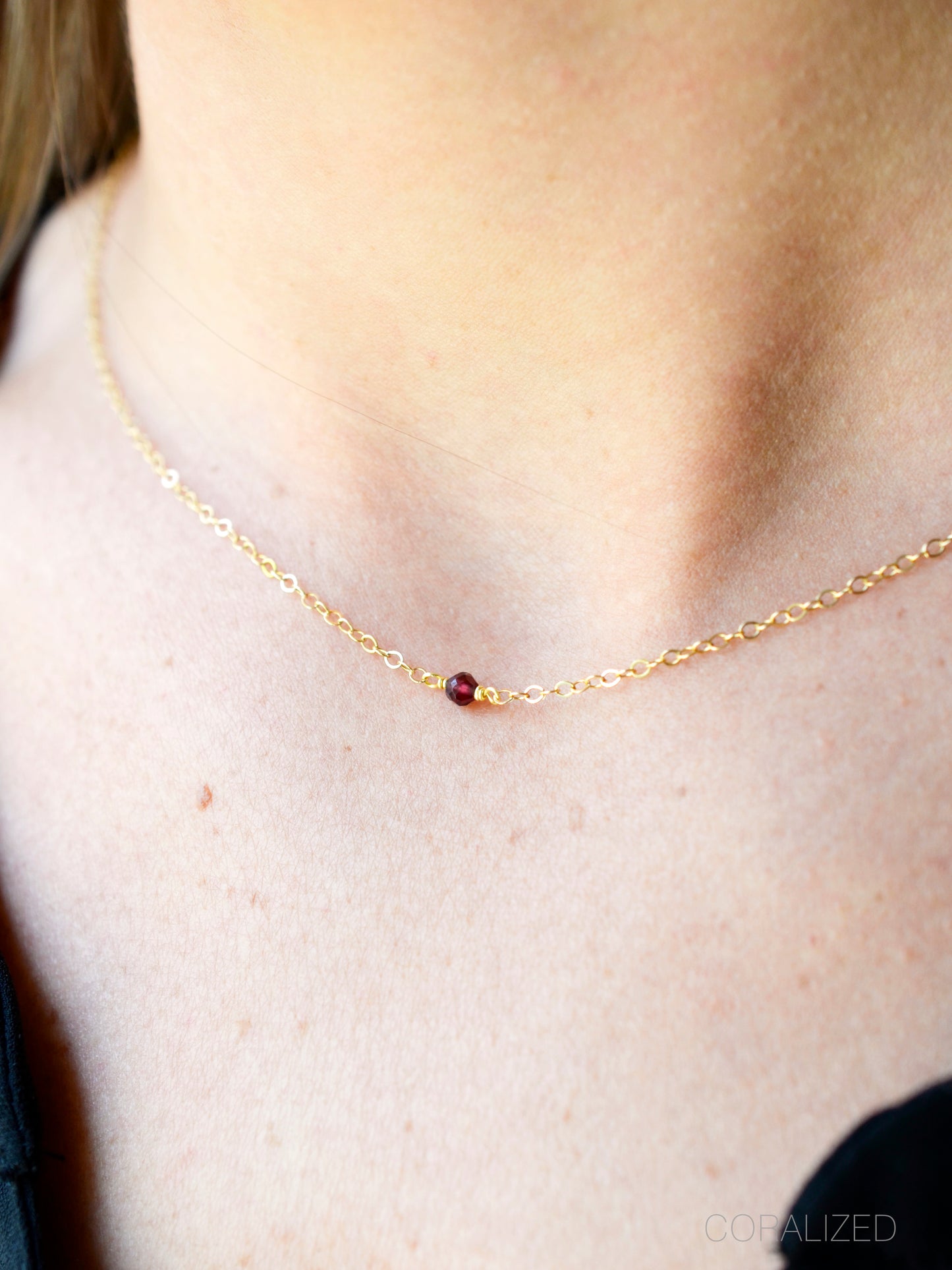Tiny Minimalist Red Garnet Necklace