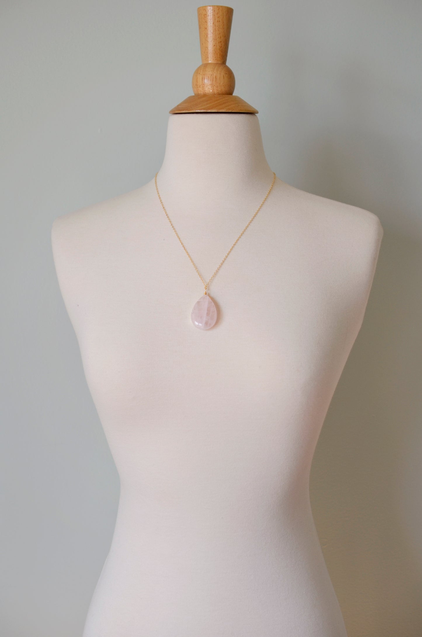 Large Rose Quartz Necklace Teardrop Pendant