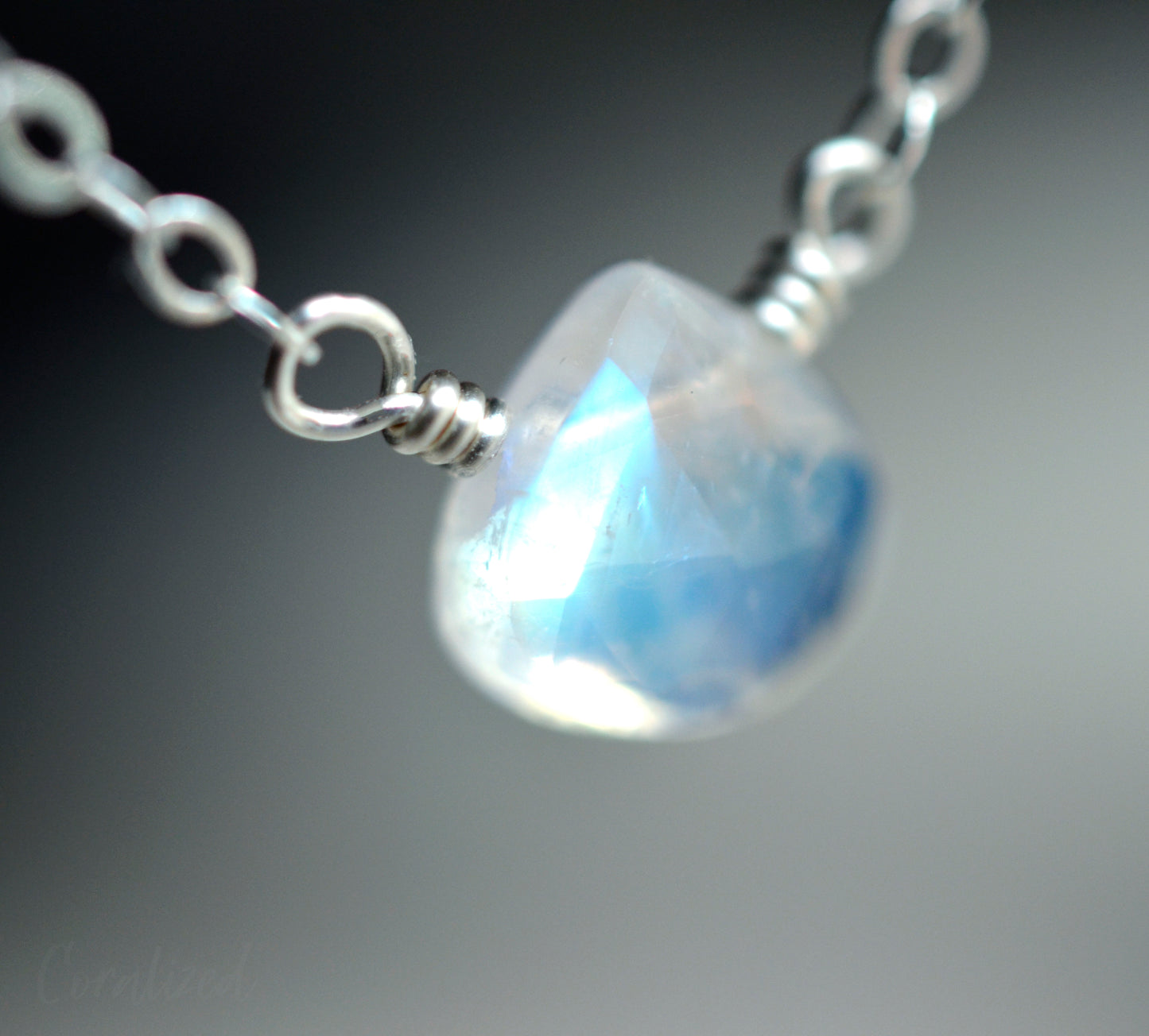 Rainbow Moonstone Teardrop Necklace