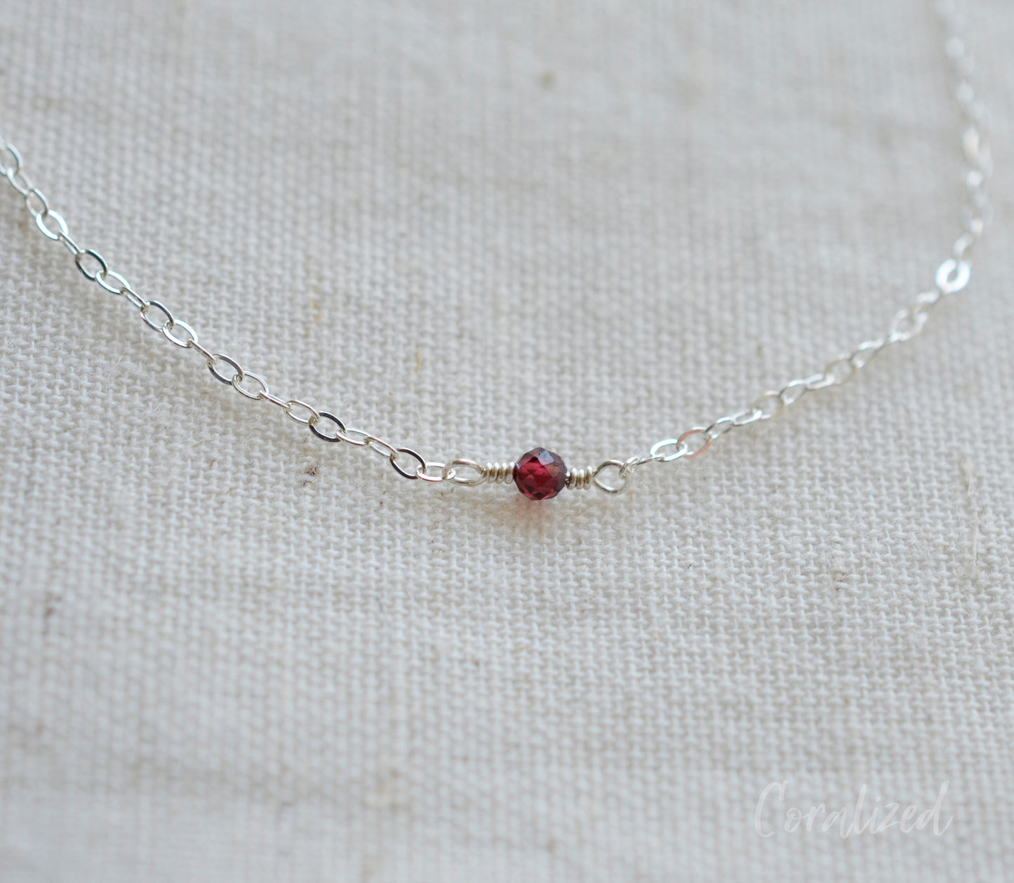 Tiny Minimalist Red Garnet Necklace