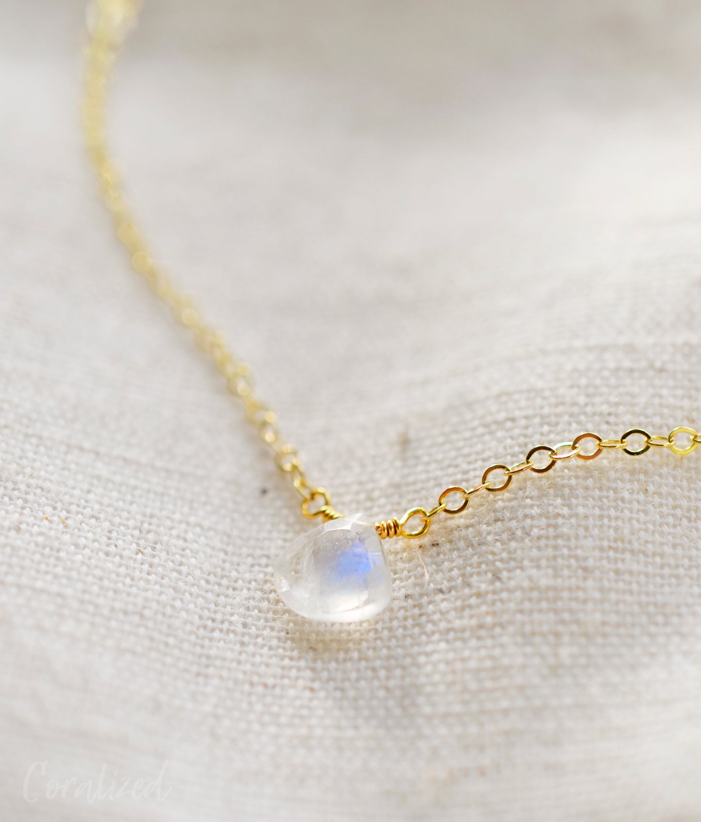 Rainbow Moonstone Teardrop Necklace