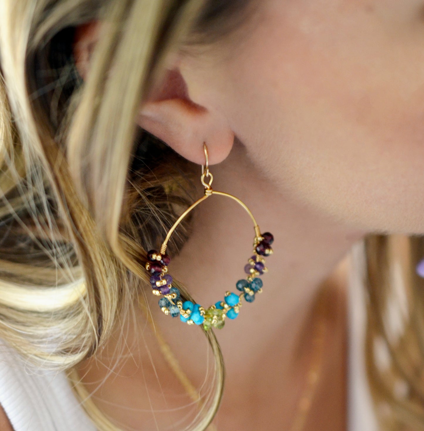 Multi Color Gemstone Hoop Earrings