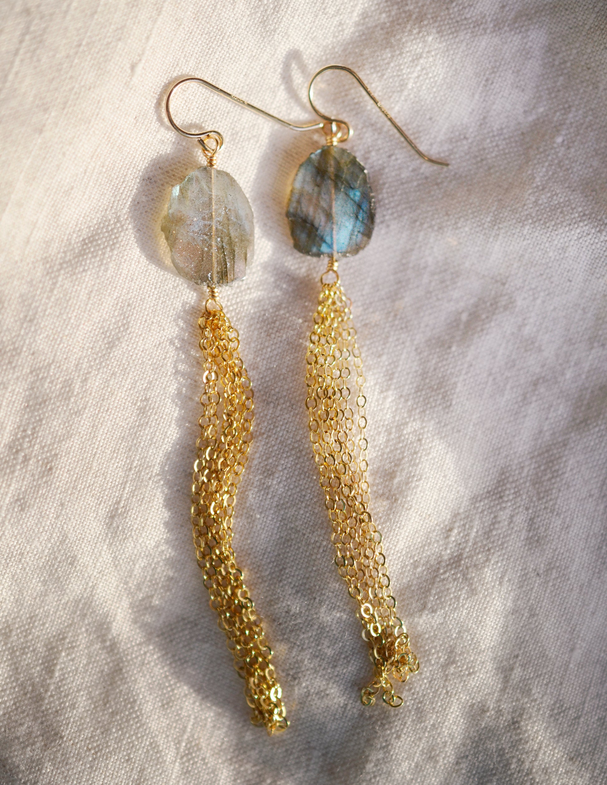 Labradorite Chain Tassel Earring, Sterling Silver or 14k Gold Filled