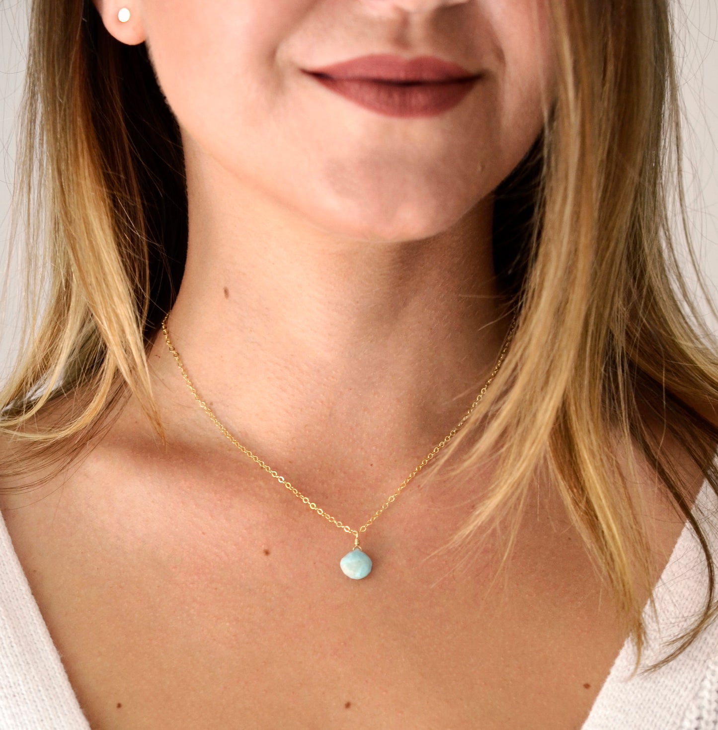 Larimar Teardrop Necklace, Sterling Silver or Gold Filled