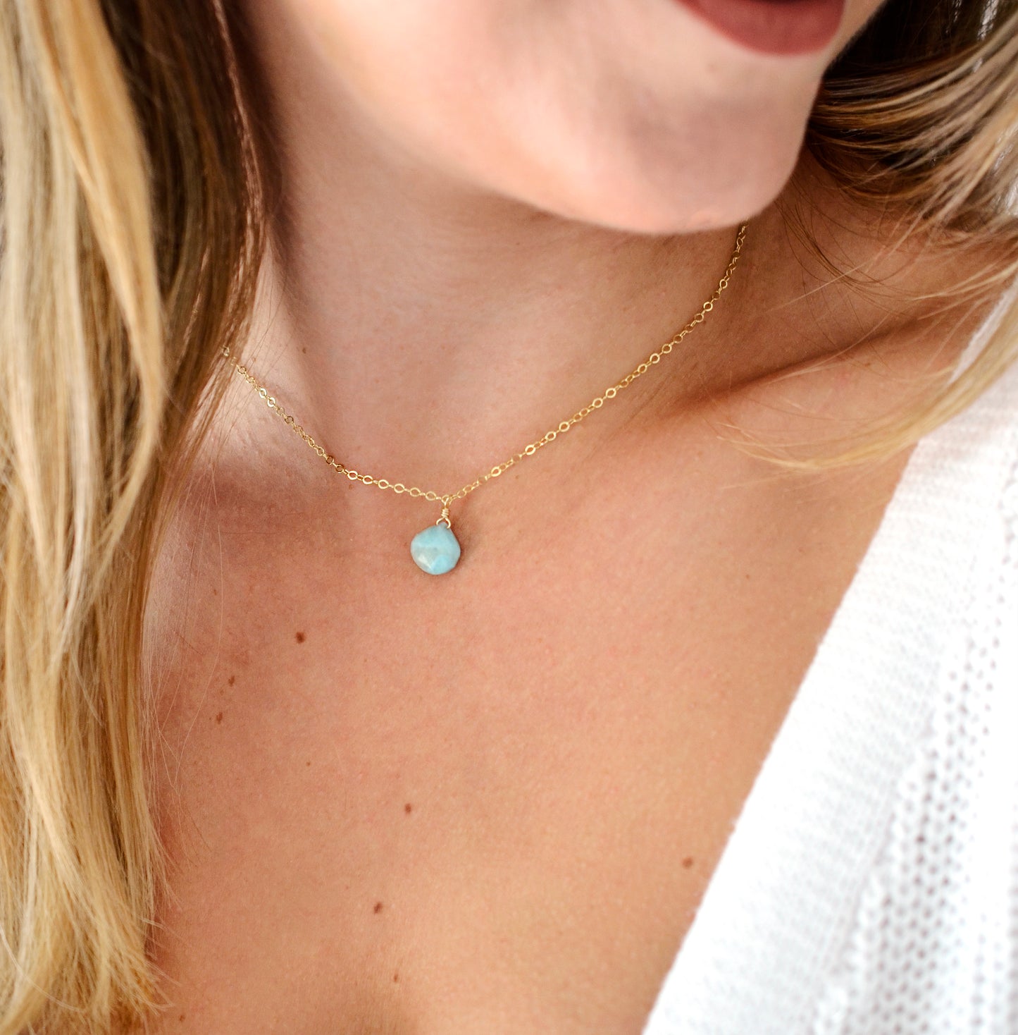 Larimar Teardrop Necklace, Sterling Silver or Gold Filled