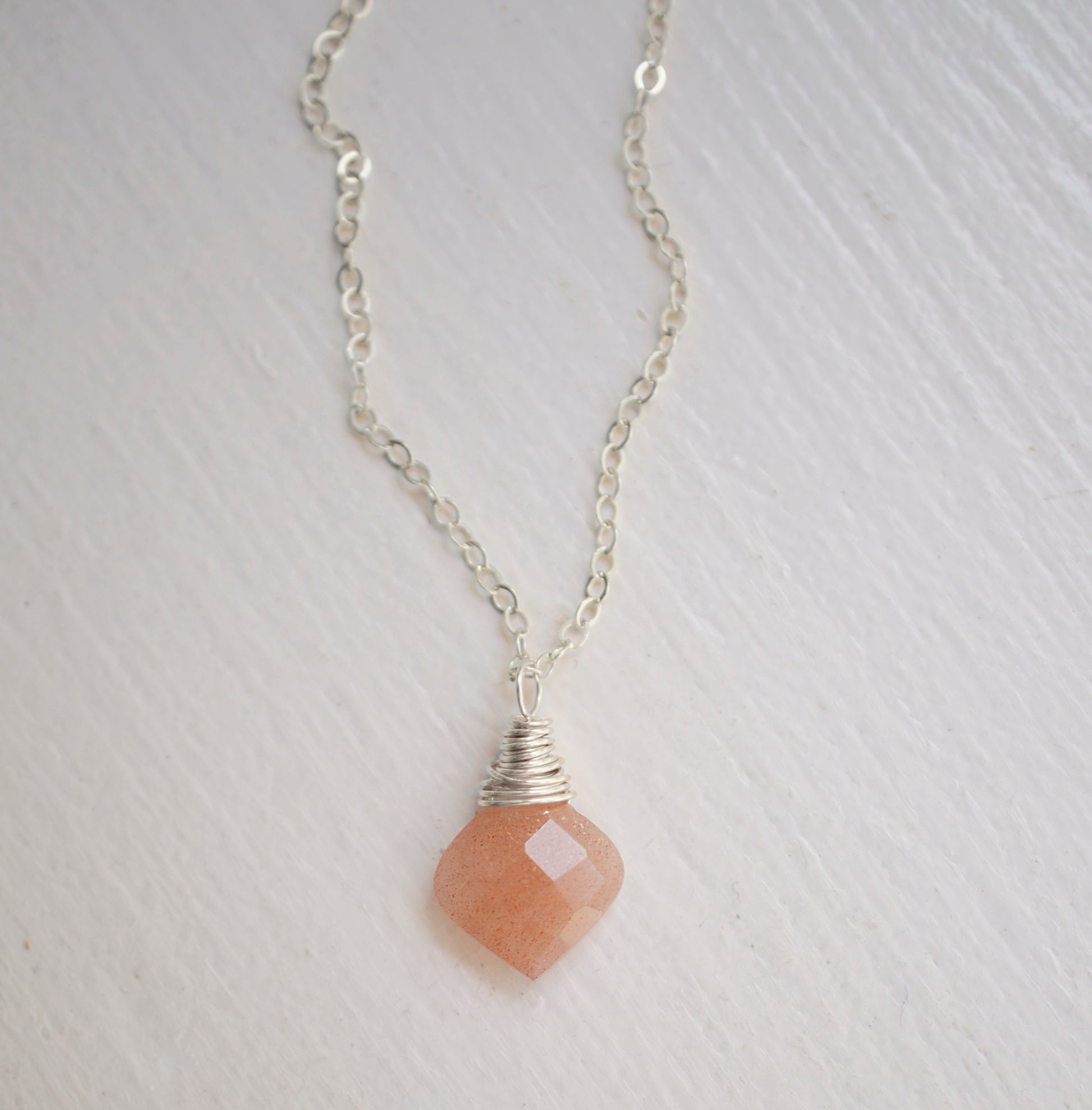 Peach Sunstone Necklace - 14k Gold Fill or Sterling Silver - Natural Sunstone - Wire Wrapped Gemstone Pendant - Peach Wedding Jewelry