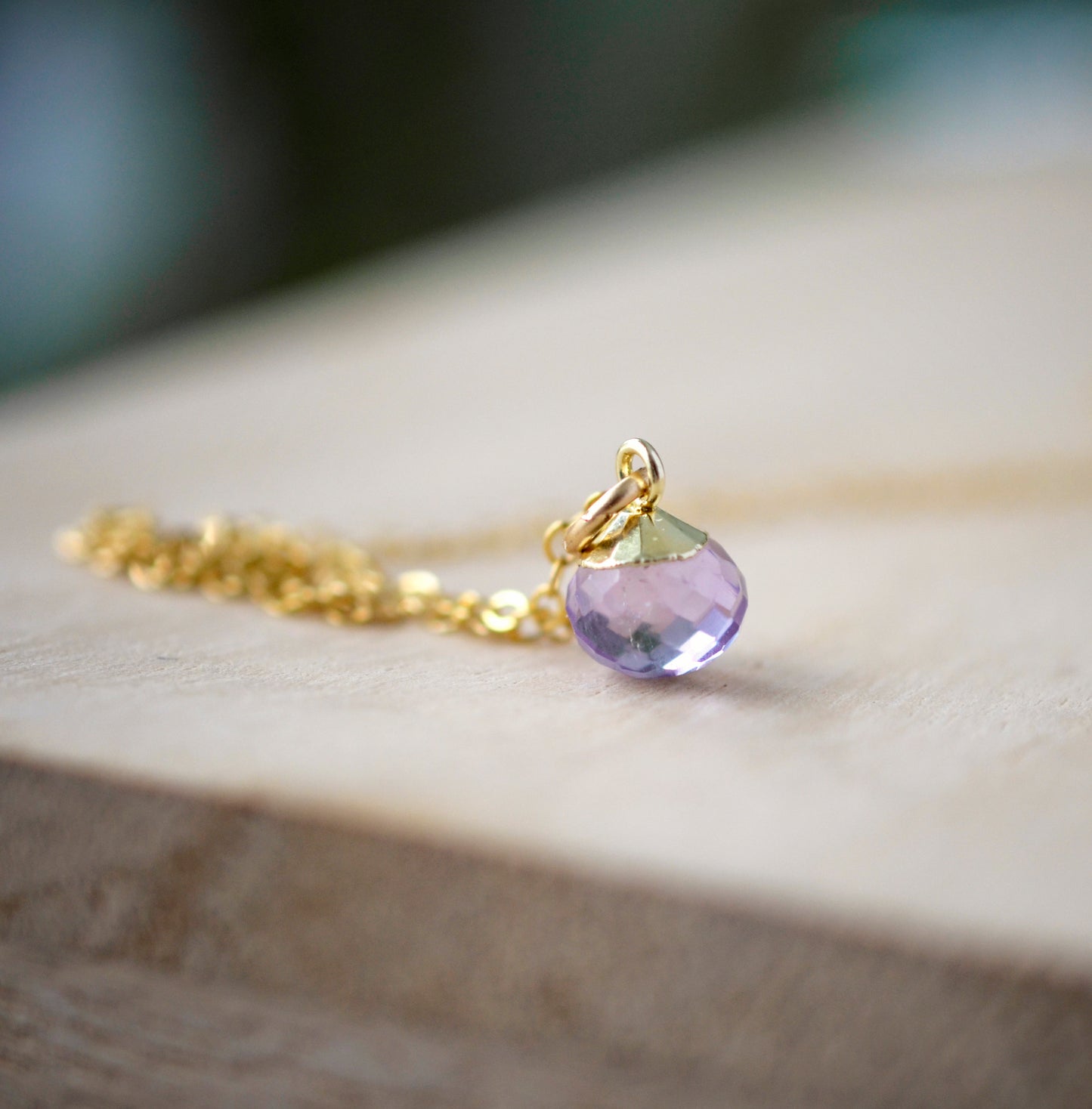 Tiny Minimalist Amethyst Drop Necklace, 14k Gold Filled