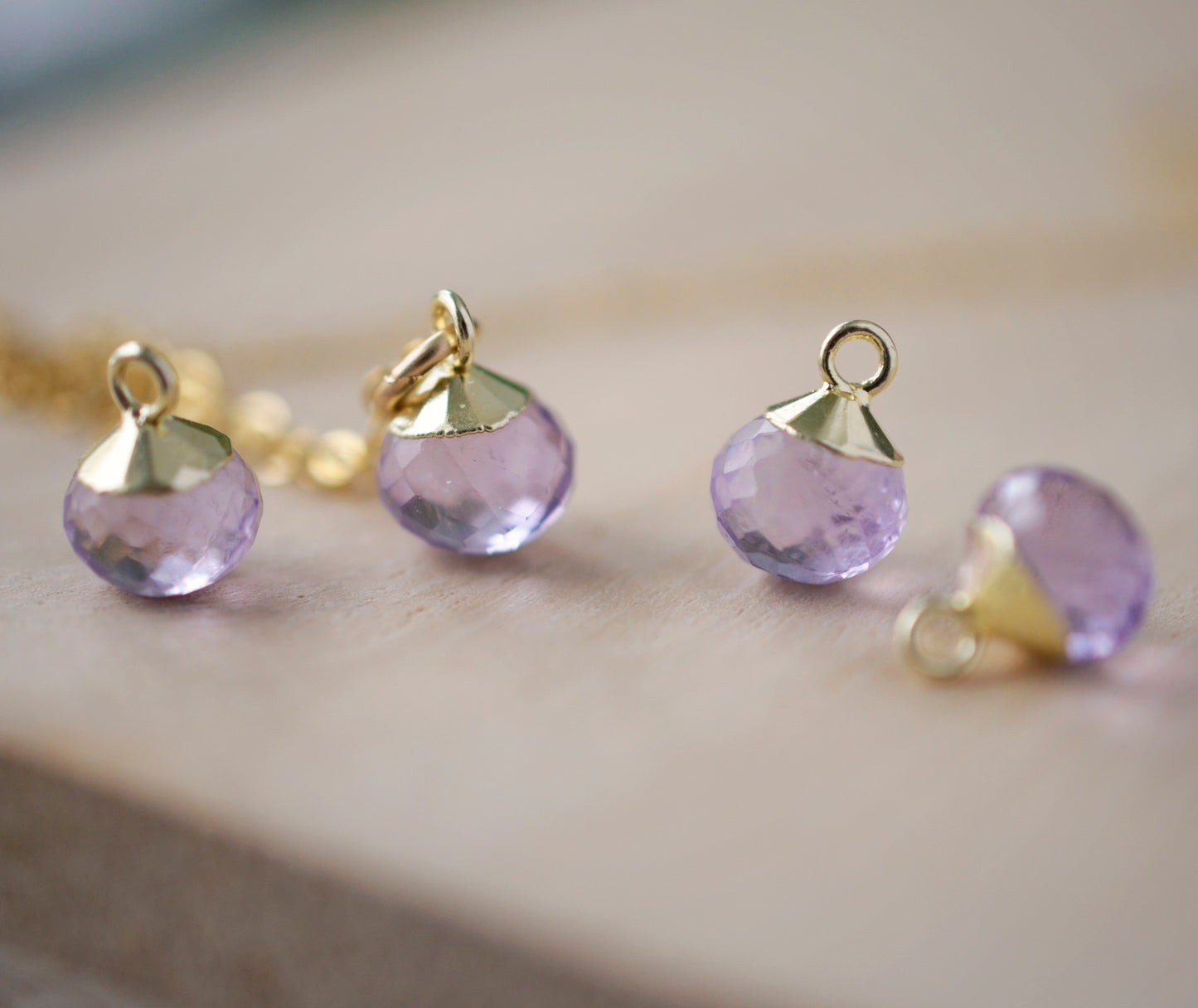 Tiny Minimalist Amethyst Drop Necklace, 14k Gold Filled