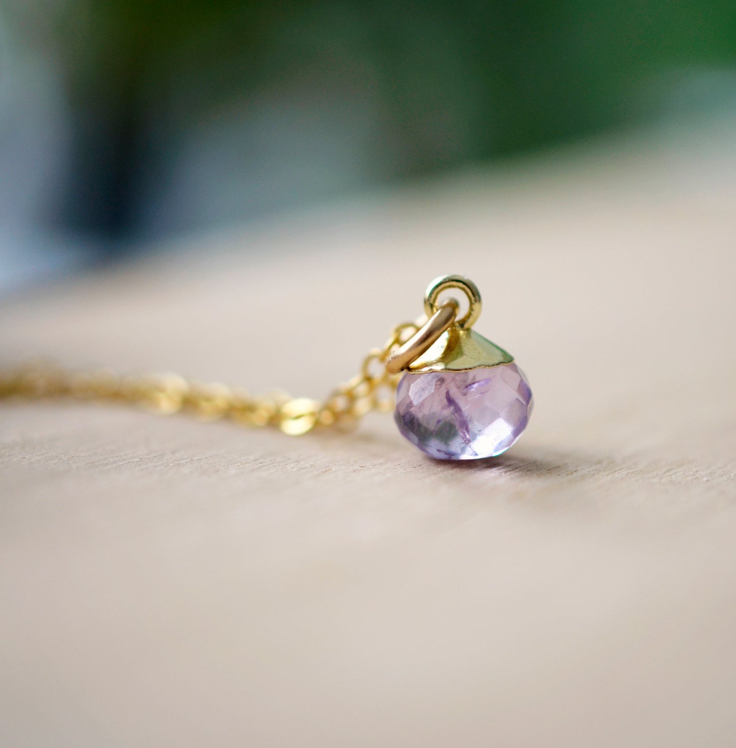 Tiny Minimalist Amethyst Drop Necklace, 14k Gold Filled