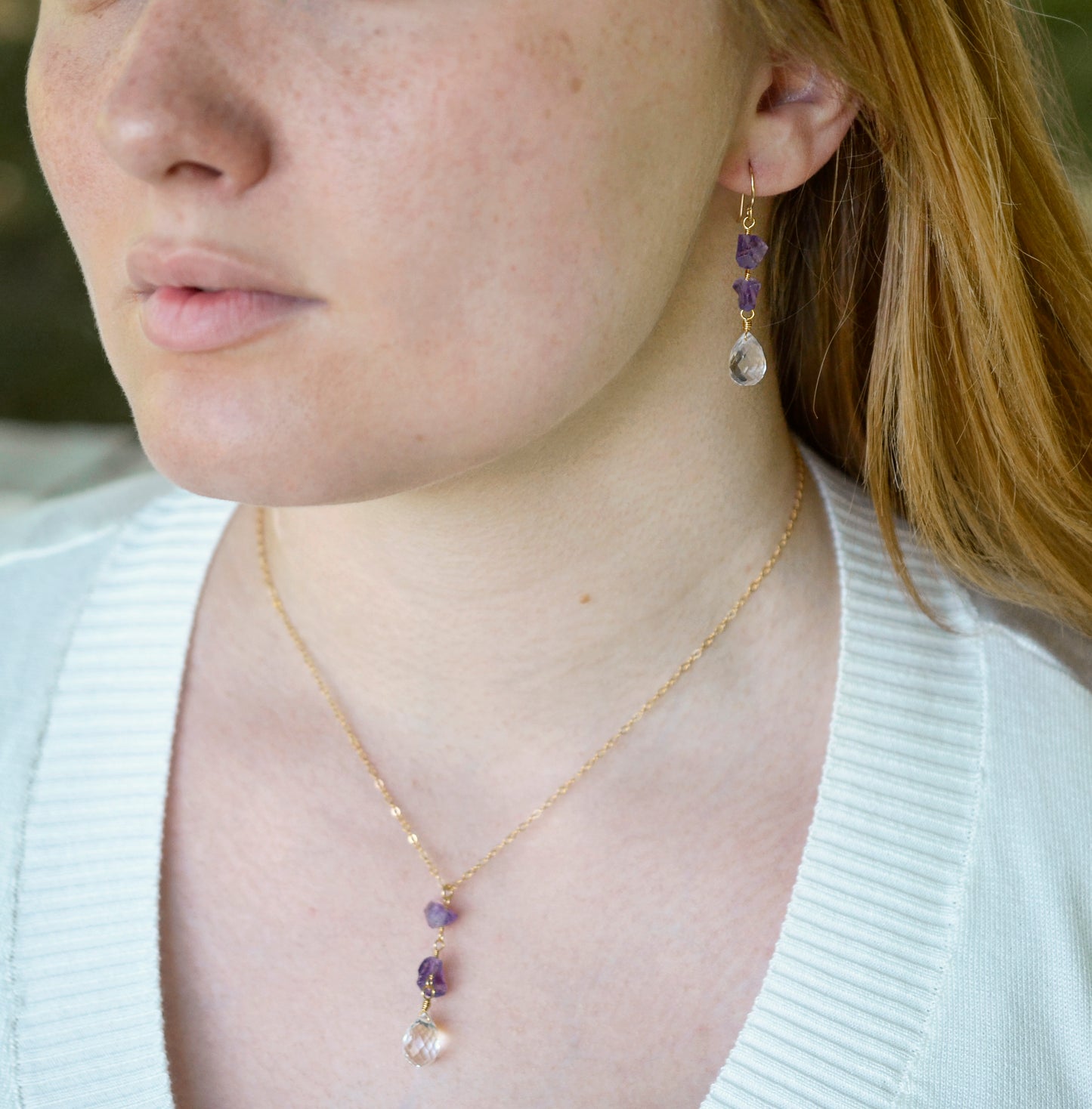 Purple Amethyst and Crystal Quartz Necklace
