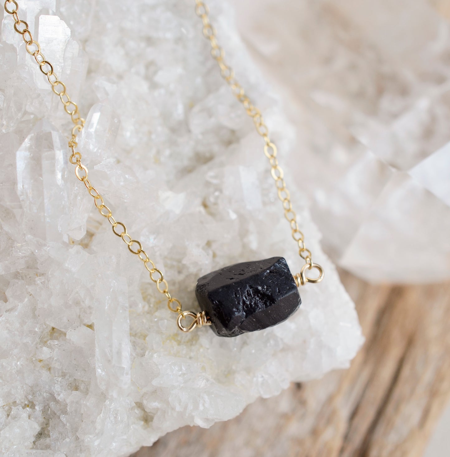 Raw Black Tourmaline Necklace, Sterling Silver, 14k Gold Filled, Black Tourmaline Necklace, Schorl Pendant, Protection Necklace, For Women